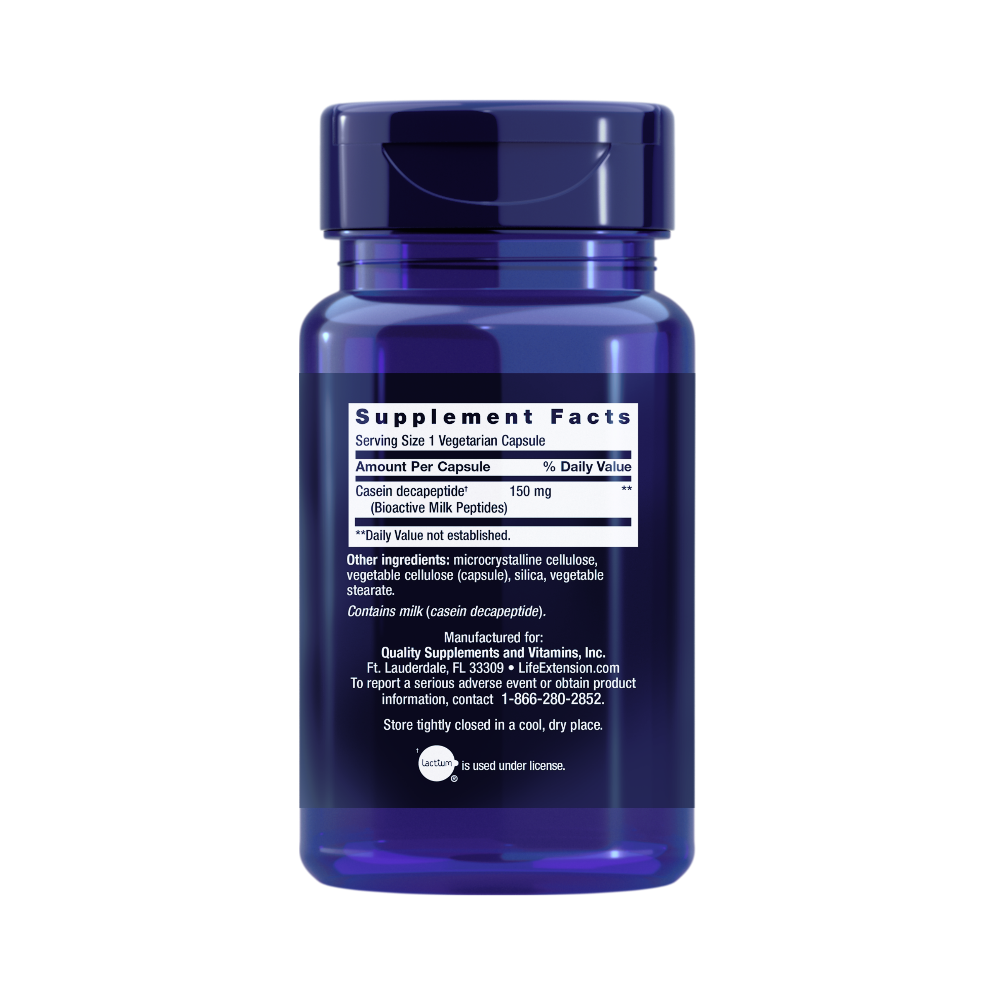 Life Extension, Bioactive Milk Peptides back packaging view