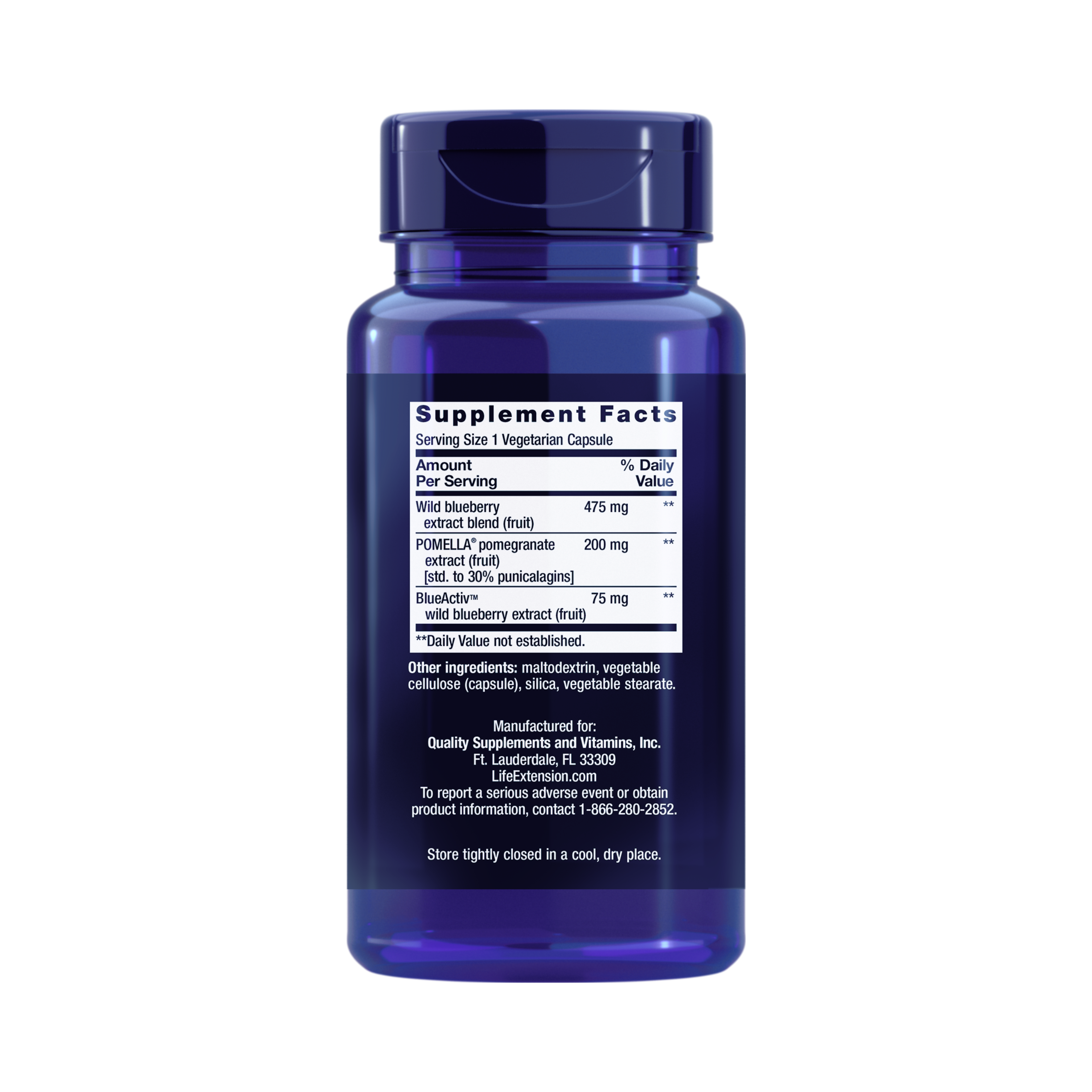 Life Extension, Blueberry Extract and Pomegranate back packaging view