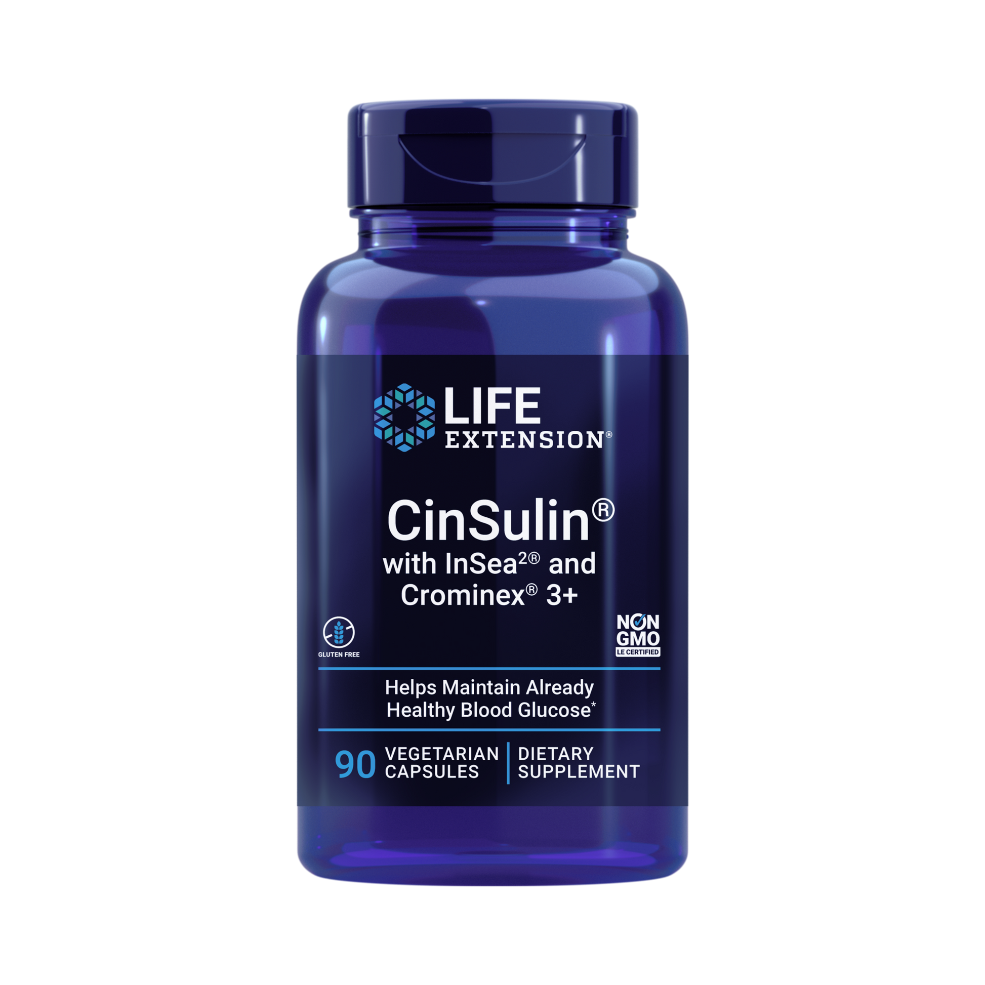 Life Extension, CinSulin with InSea2 and Crominex 3+ front packaging view