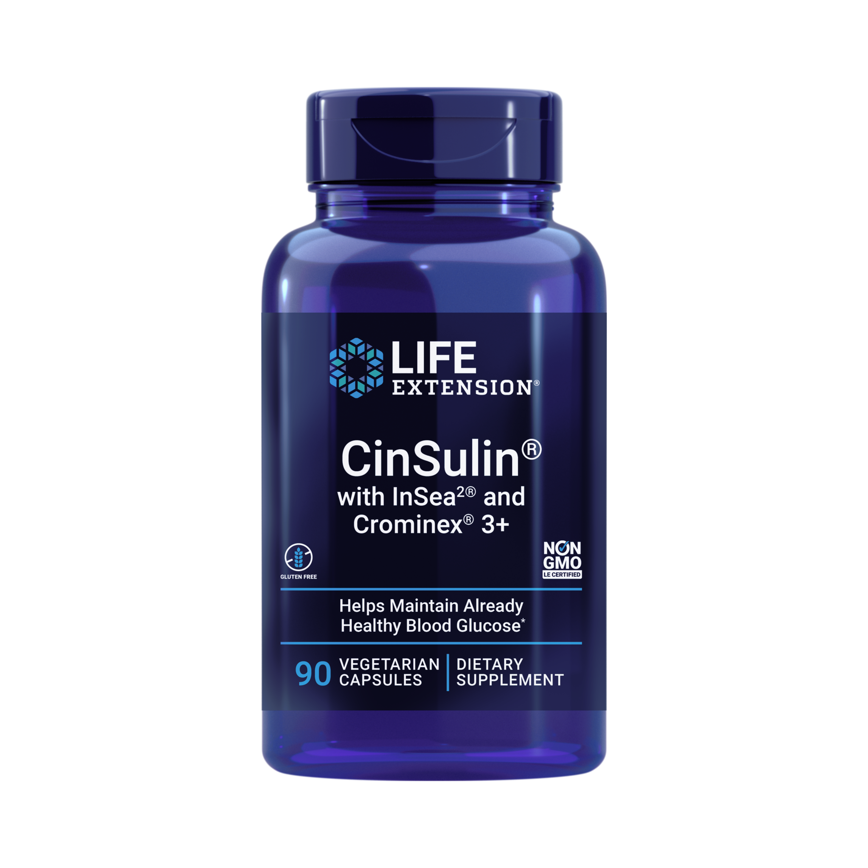 Life Extension, CinSulin with InSea2 and Crominex 3+ front packaging view
