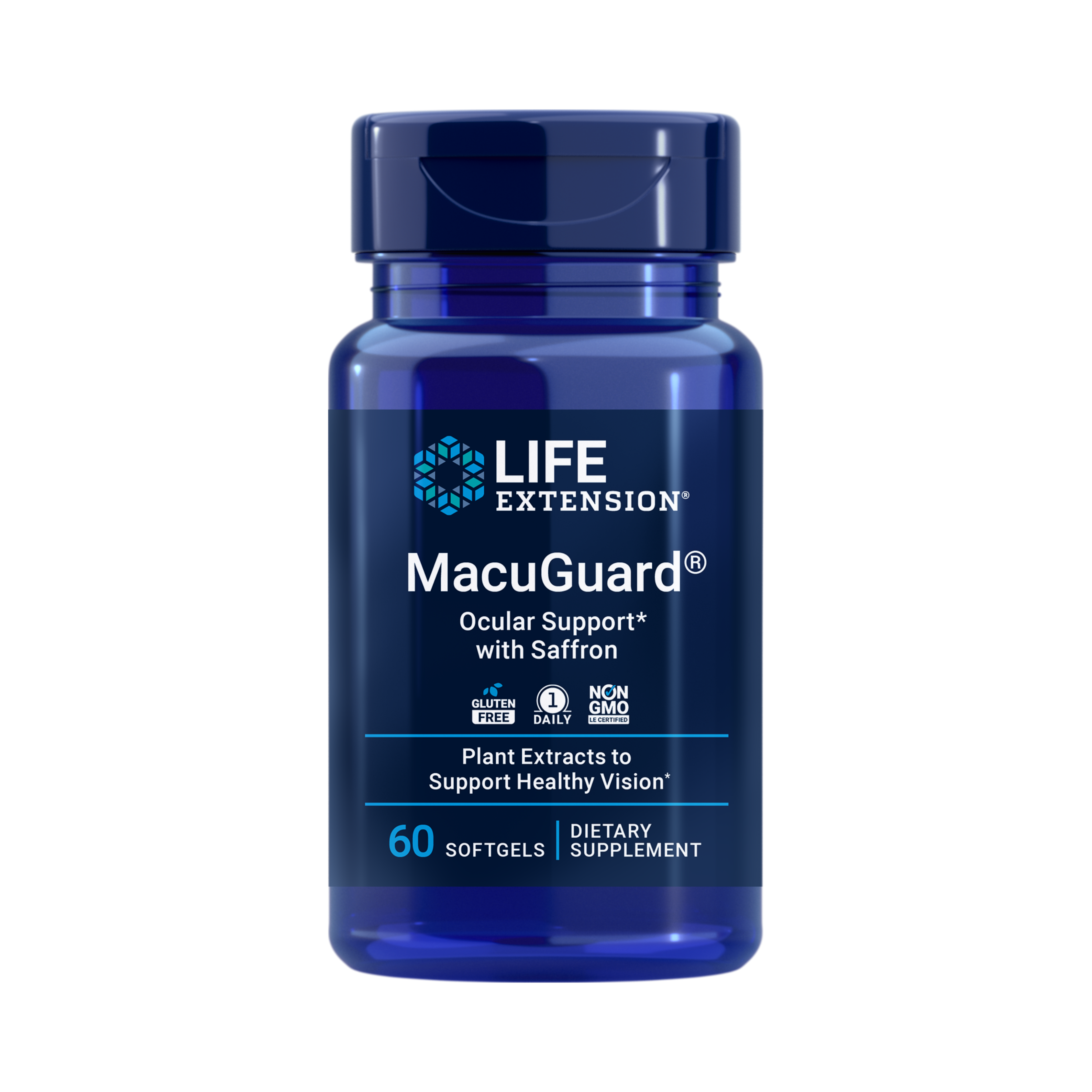 Life Extension, MacuGuard, Ocular Support with Saffron, 60 Softgels front packaging view