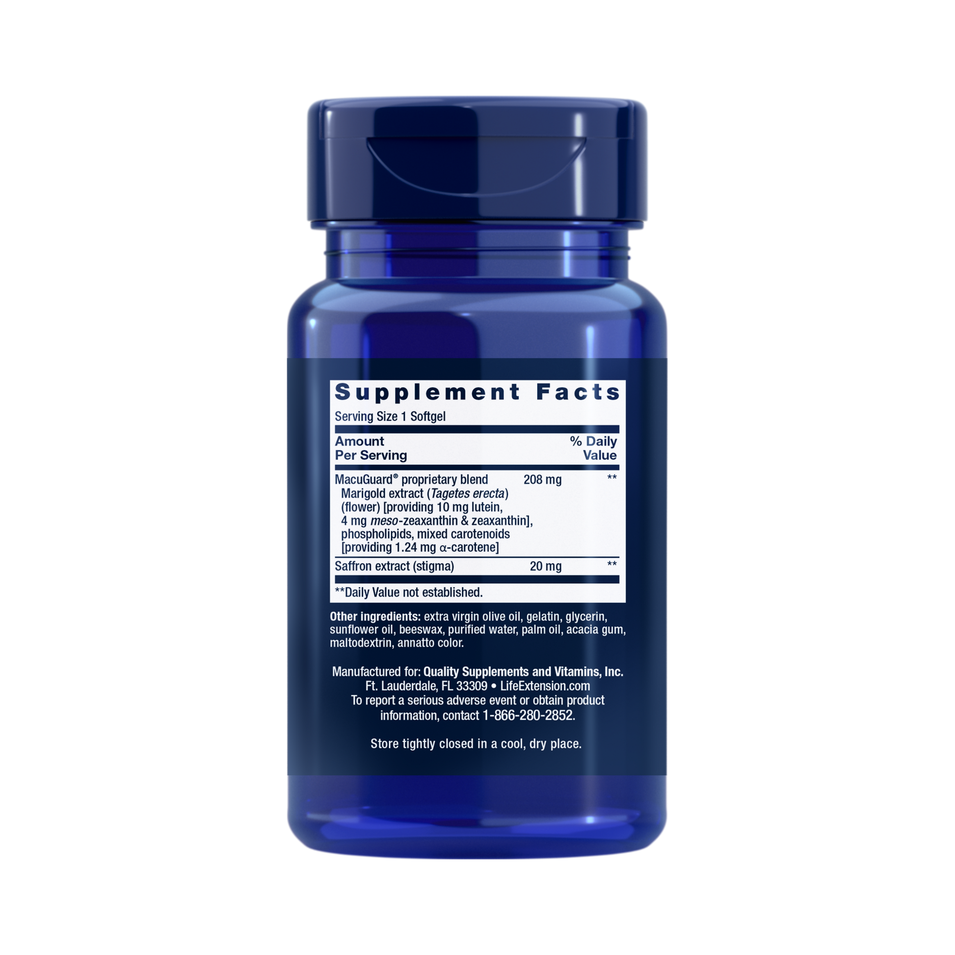 Life Extension, MacuGuard, Ocular Support with Saffron, 60 Softgels back packaging view