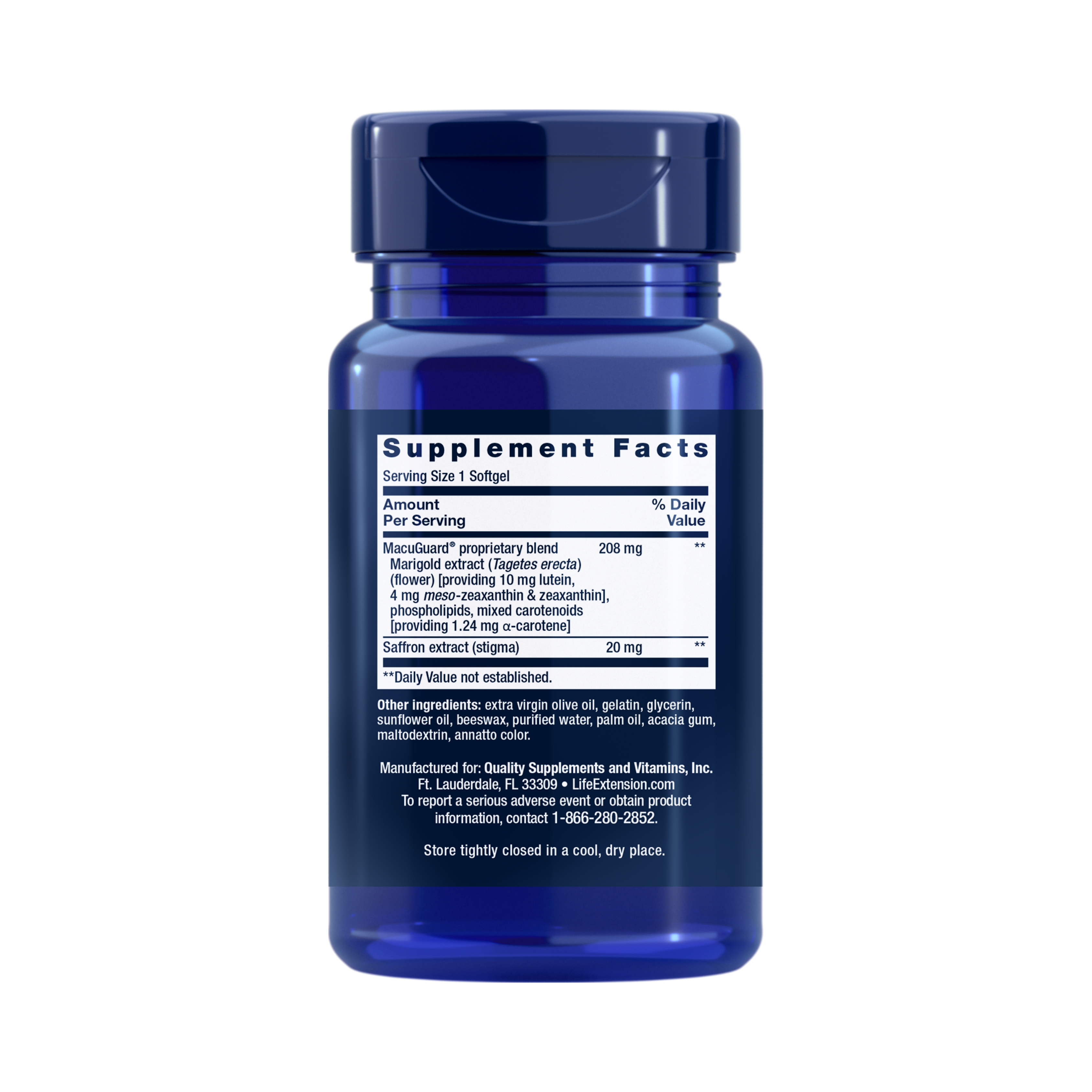 Life Extension, MacuGuard, Ocular Support with Saffron, 60 Softgels back packaging view