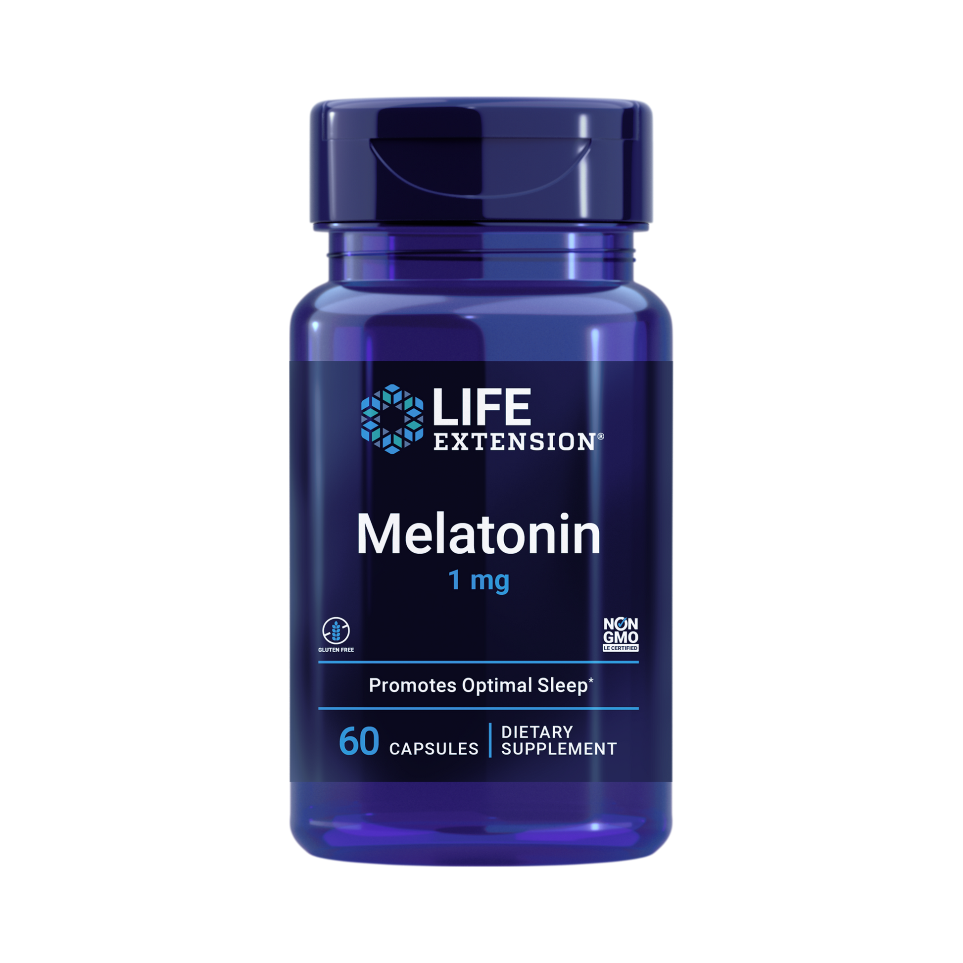 Life Extension, Melatonin, 1 mg, 60 Capsules front packaging view