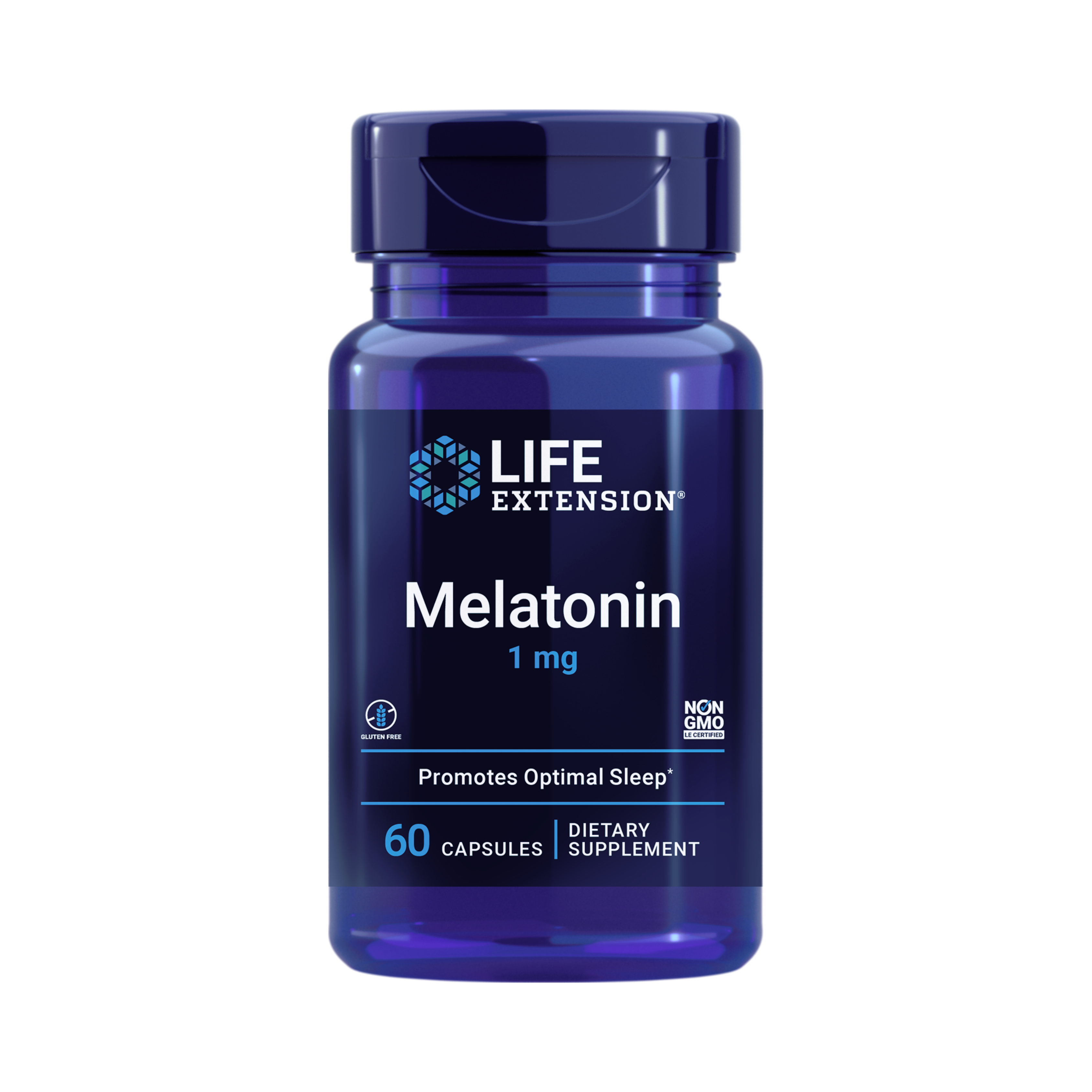 Life Extension, Melatonin, 1 mg, 60 Capsules front packaging view
