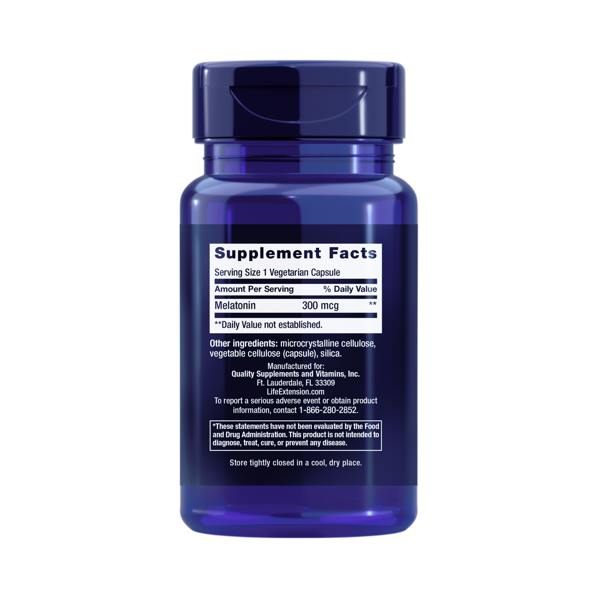 Life Extension, Melatonin, 300 mcg, 100 Vegetarian Capsules back packaging view