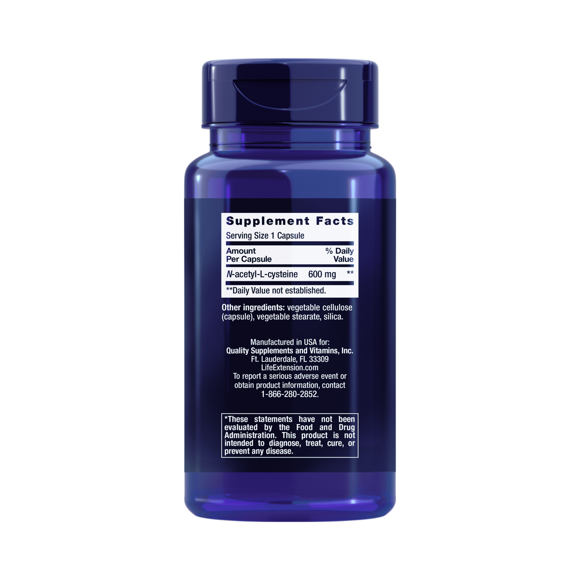 Life Extension, N-Acetyl-L-Cysteine (NAC) back packaging view