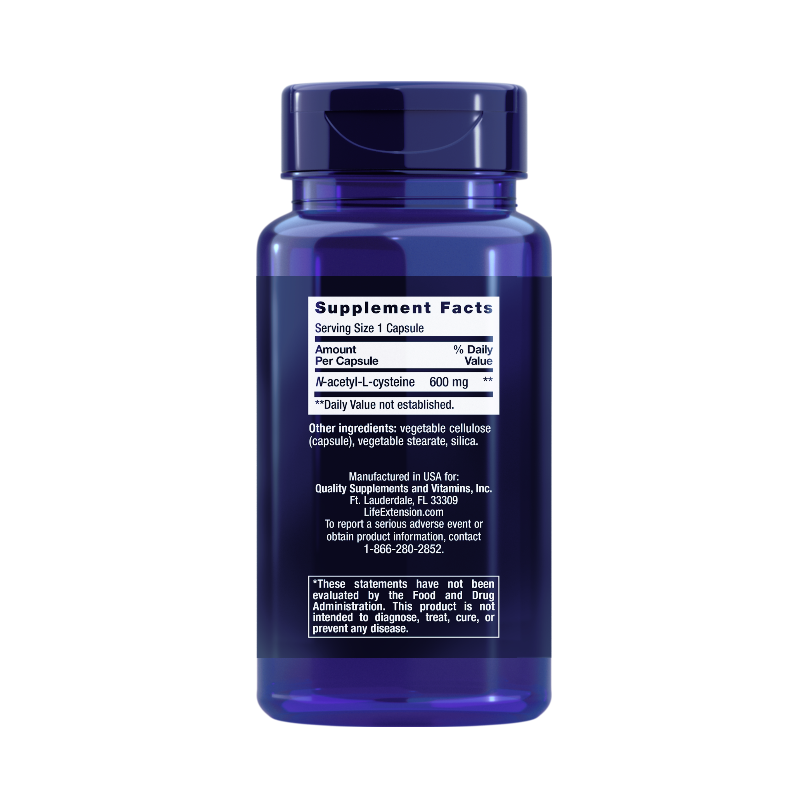 Life Extension, N-Acetyl-L-Cysteine (NAC) back packaging view