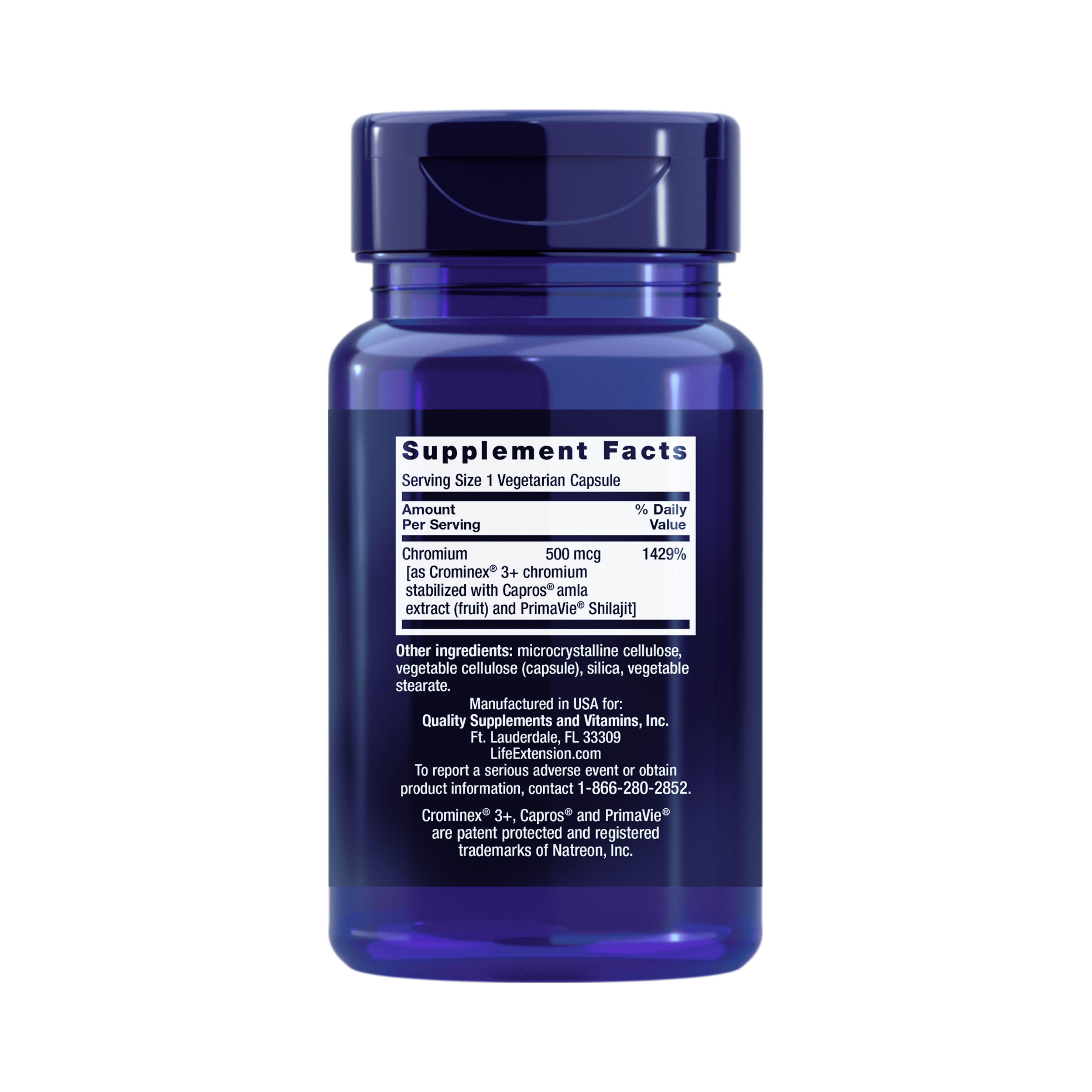 Life Extension, Optimized Chromium with Crominex 3+ back packaging view