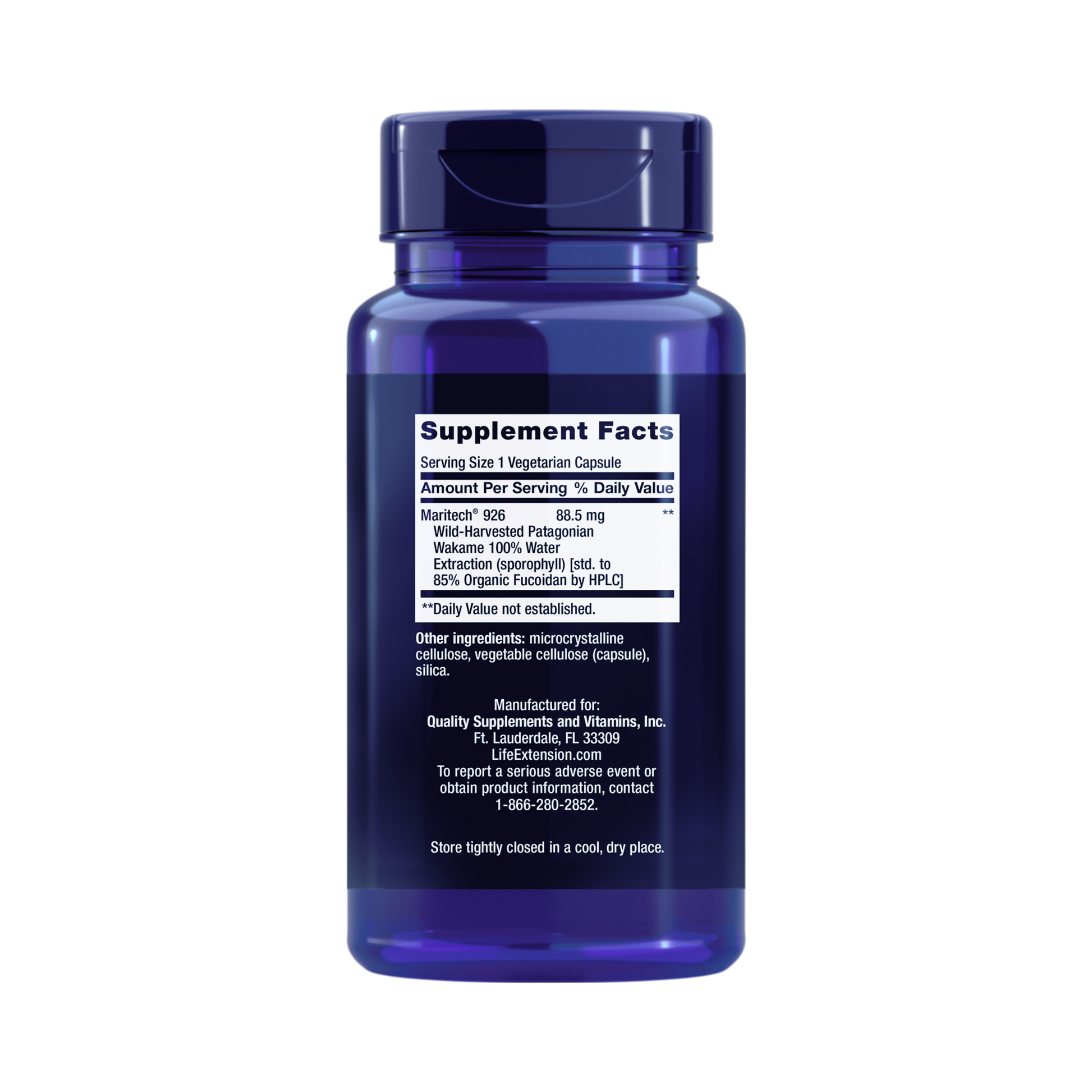 Life Extension, Optimized Fucoidan with Maritech 926 back packaging view