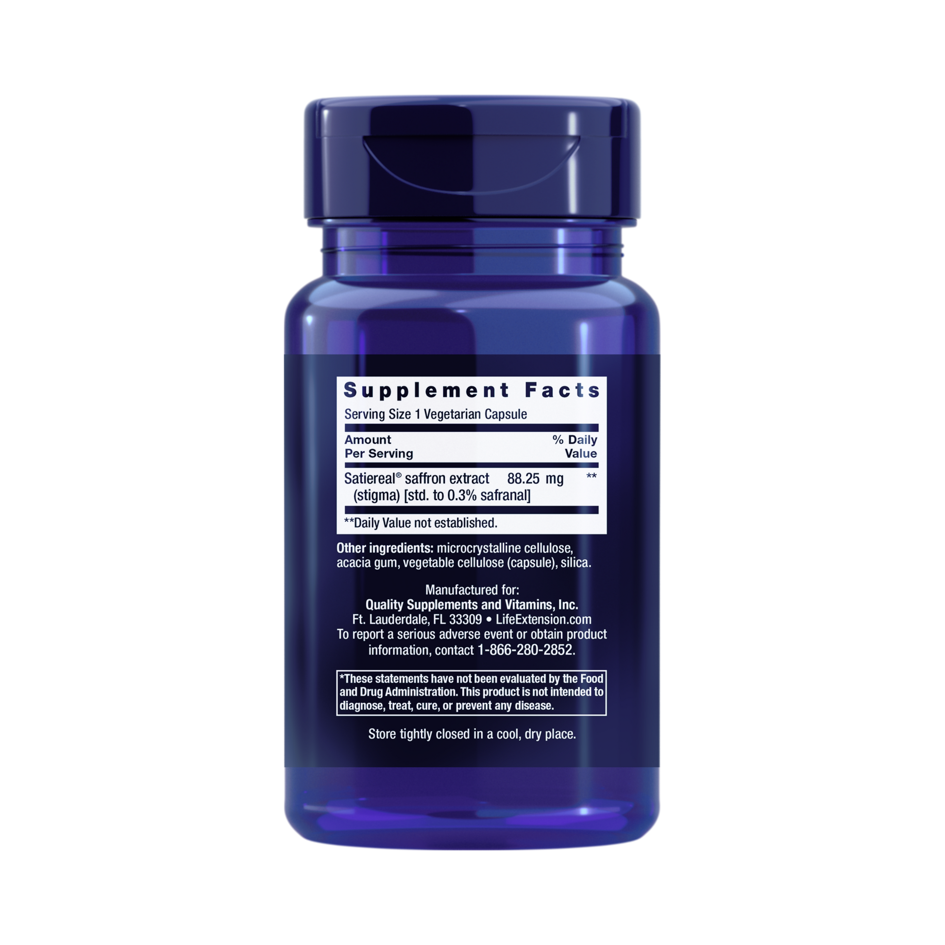 Life Extension, Optimized Saffron back packaging view