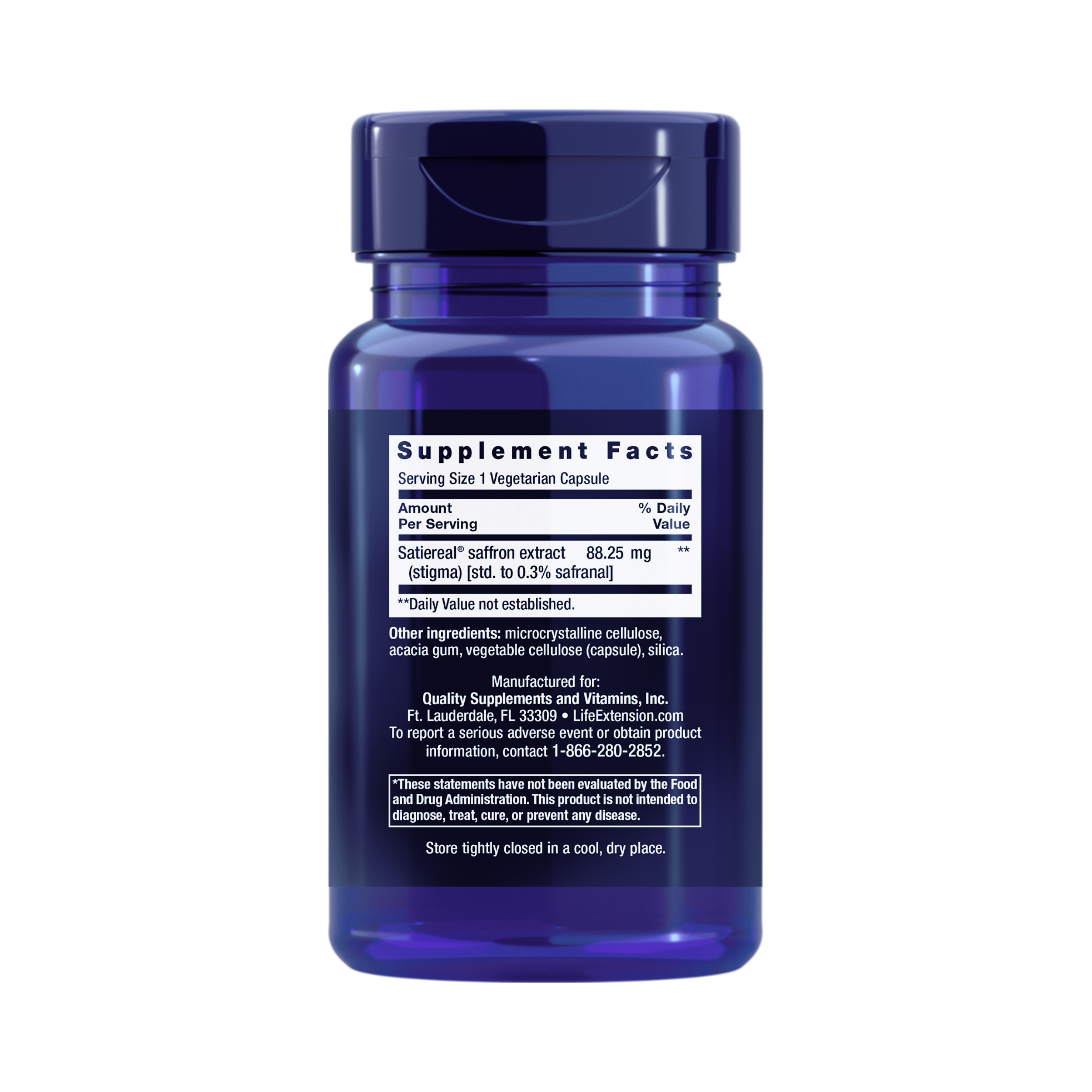Life Extension, Optimized Saffron back packaging view