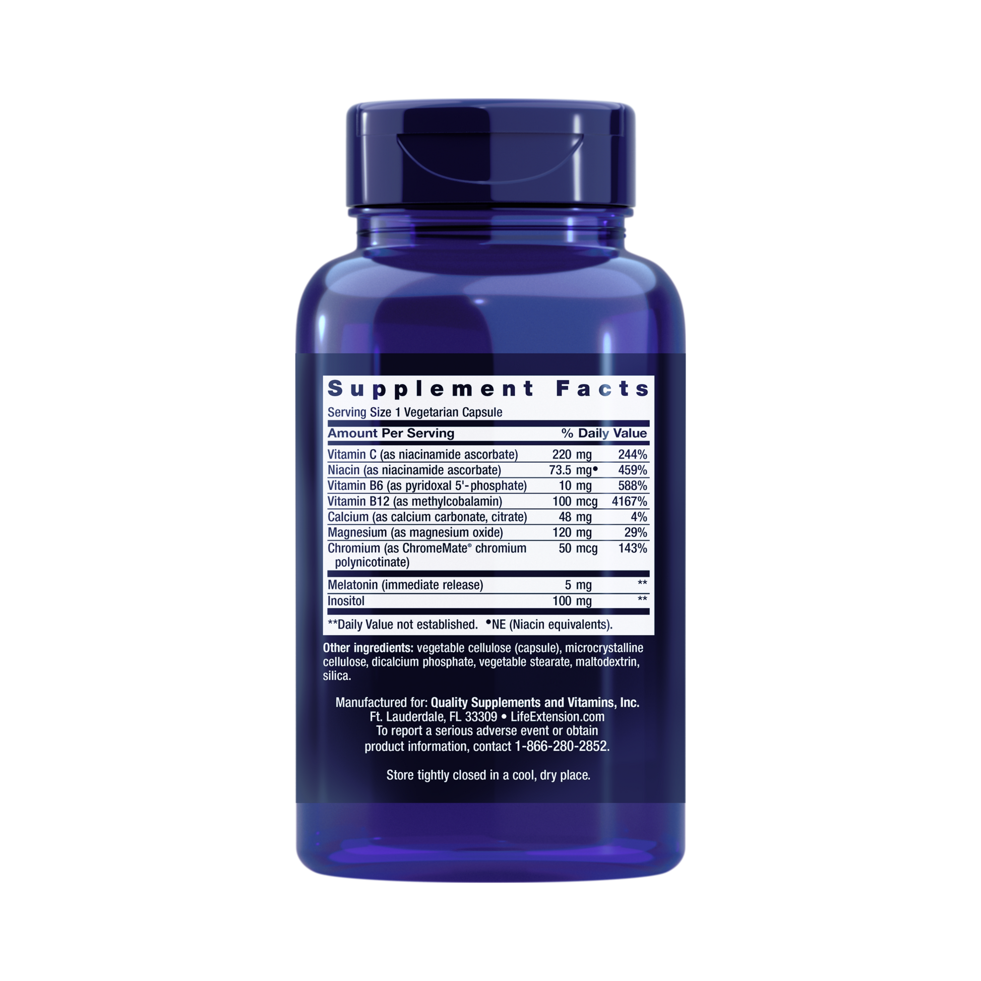 Life Extension, Quiet Sleep Melatonin - 5 mg back packaging view