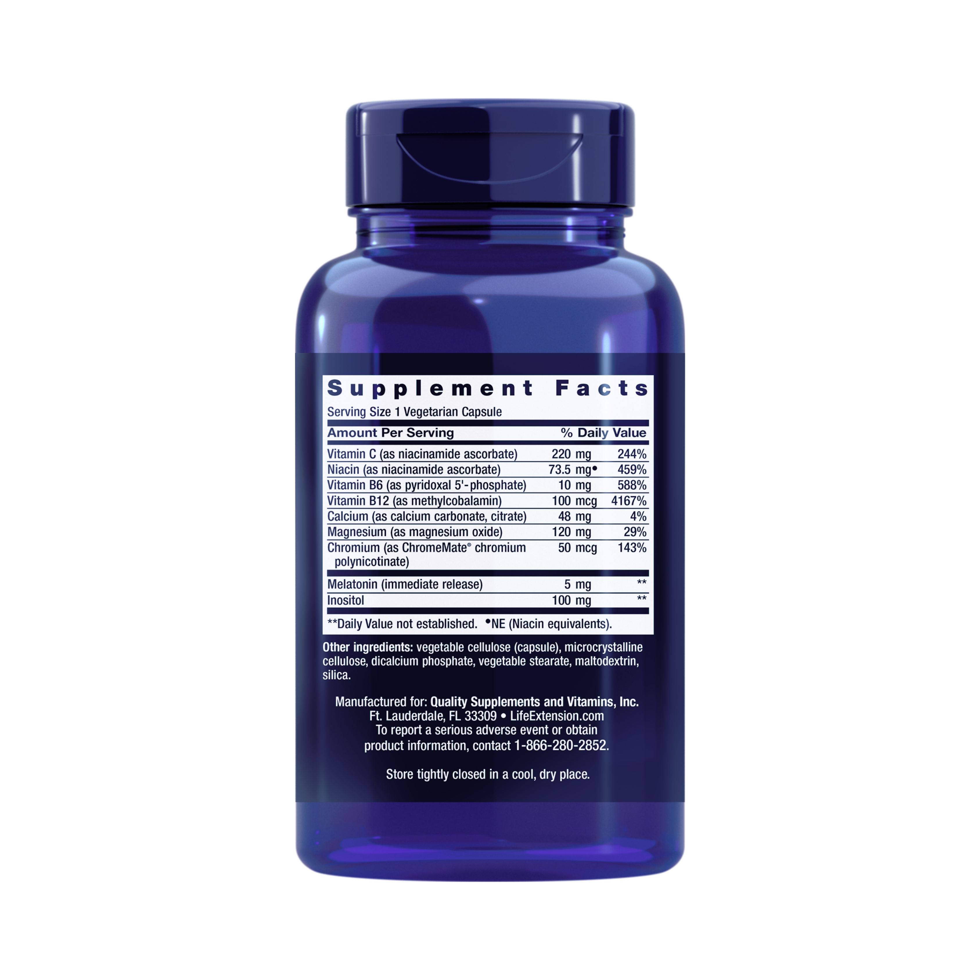 Life Extension, Quiet Sleep Melatonin - 5 mg back packaging view