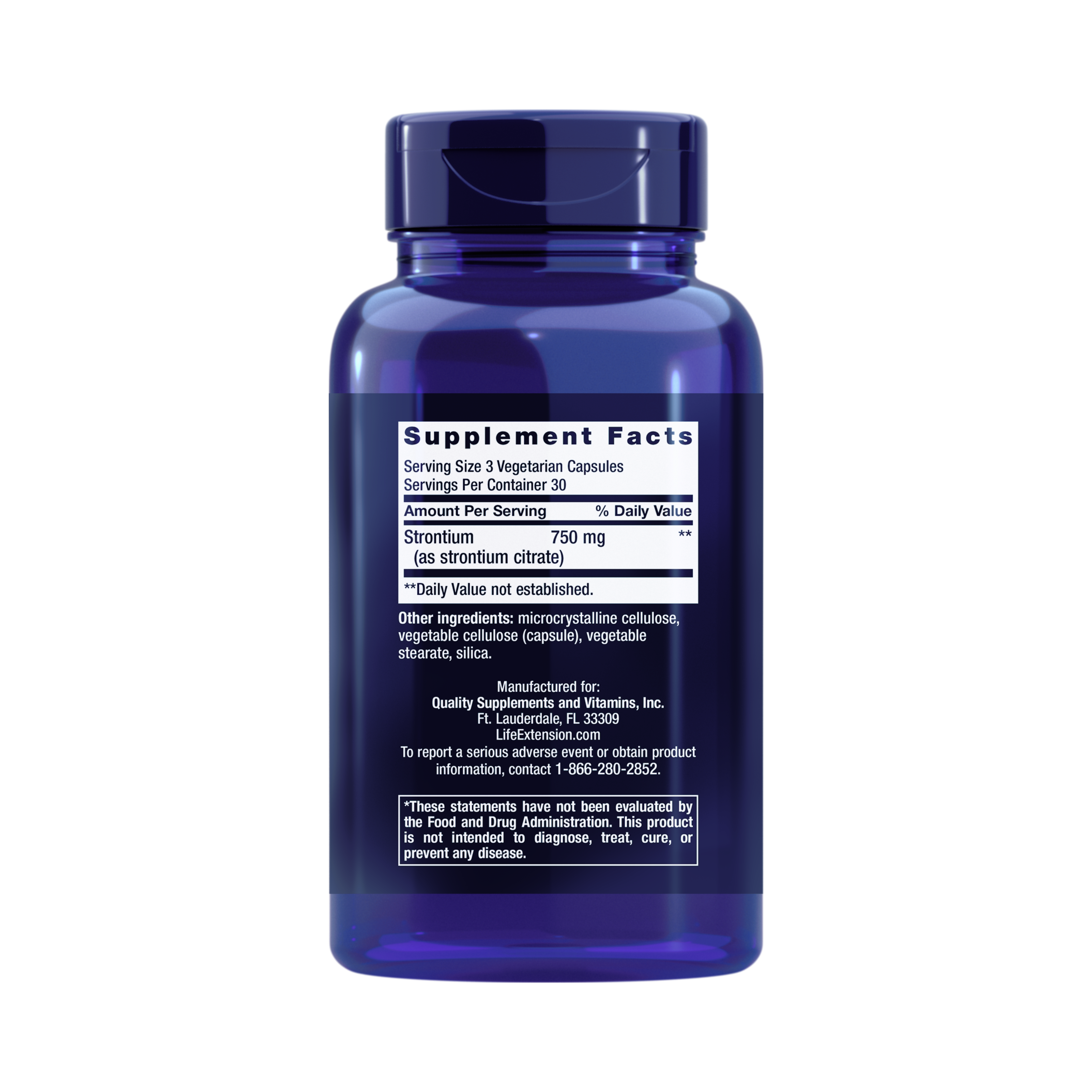 Life Extension, Strontium Caps back packaging view