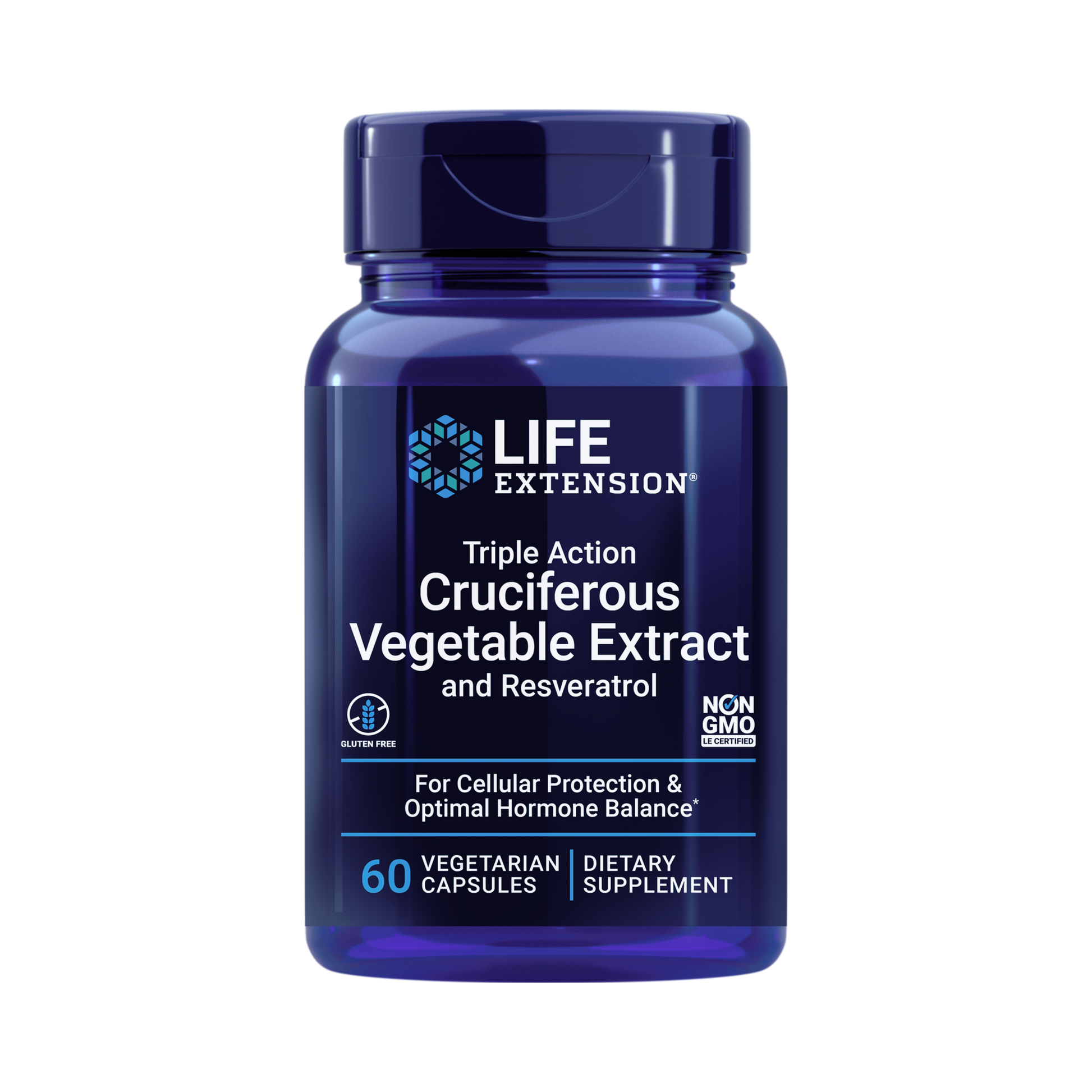 Life Extension, Triple Action Cruciferous Vegetable Extract and Resveratrol front packaging view