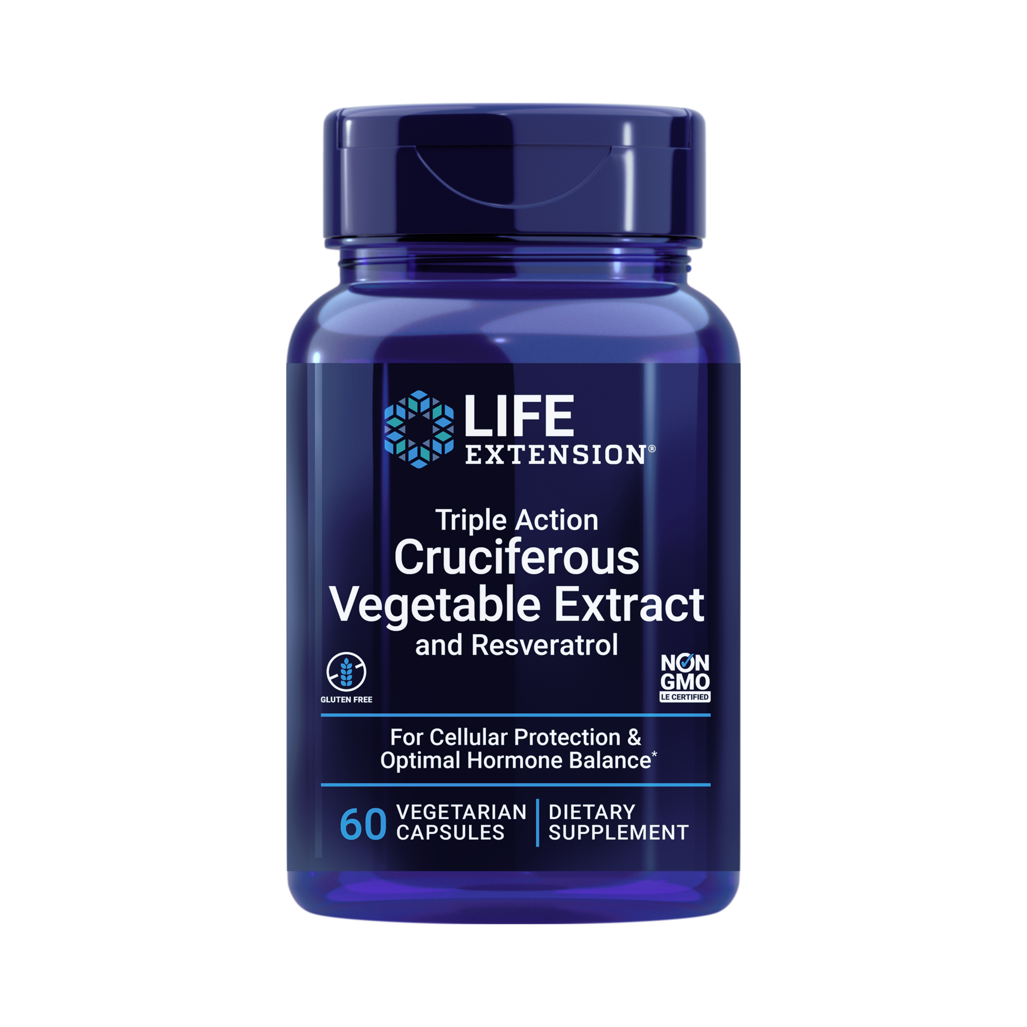 Life Extension, Triple Action Cruciferous Vegetable Extract and Resveratrol front packaging view