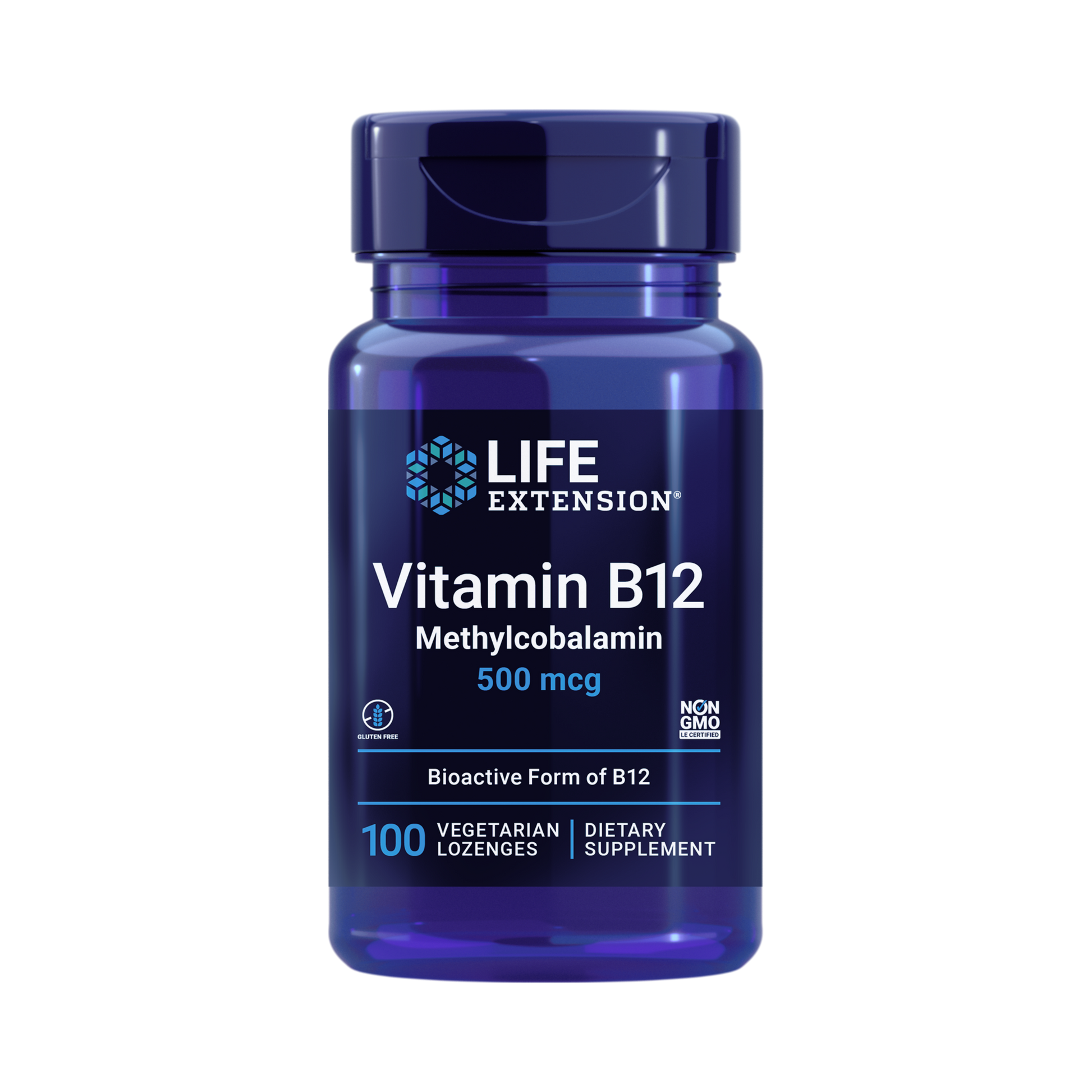Life Extension, Vitamin B12 Methylcobalamin (500 mcg) front packaging view