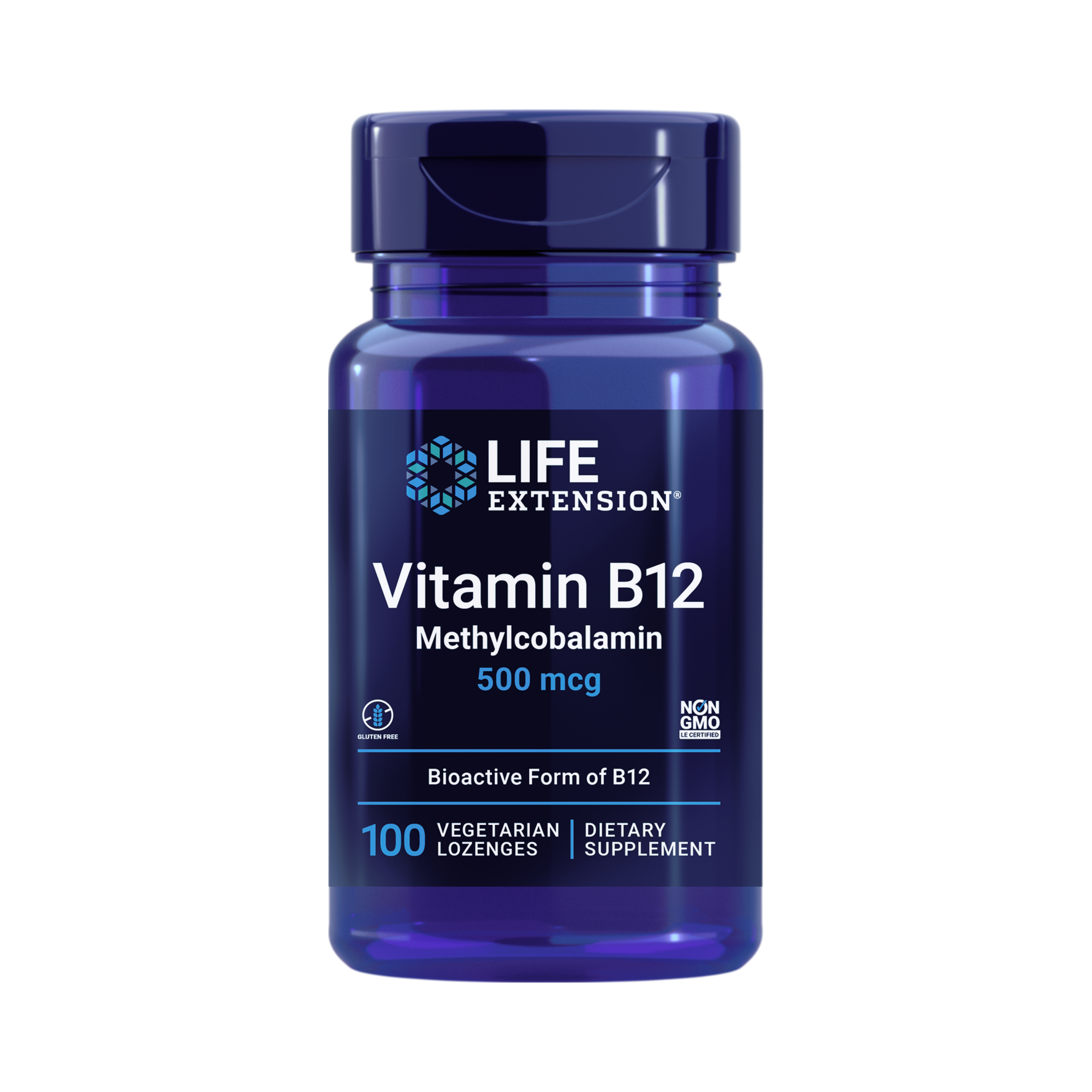Life Extension, Vitamin B12 Methylcobalamin (500 mcg) front packaging view