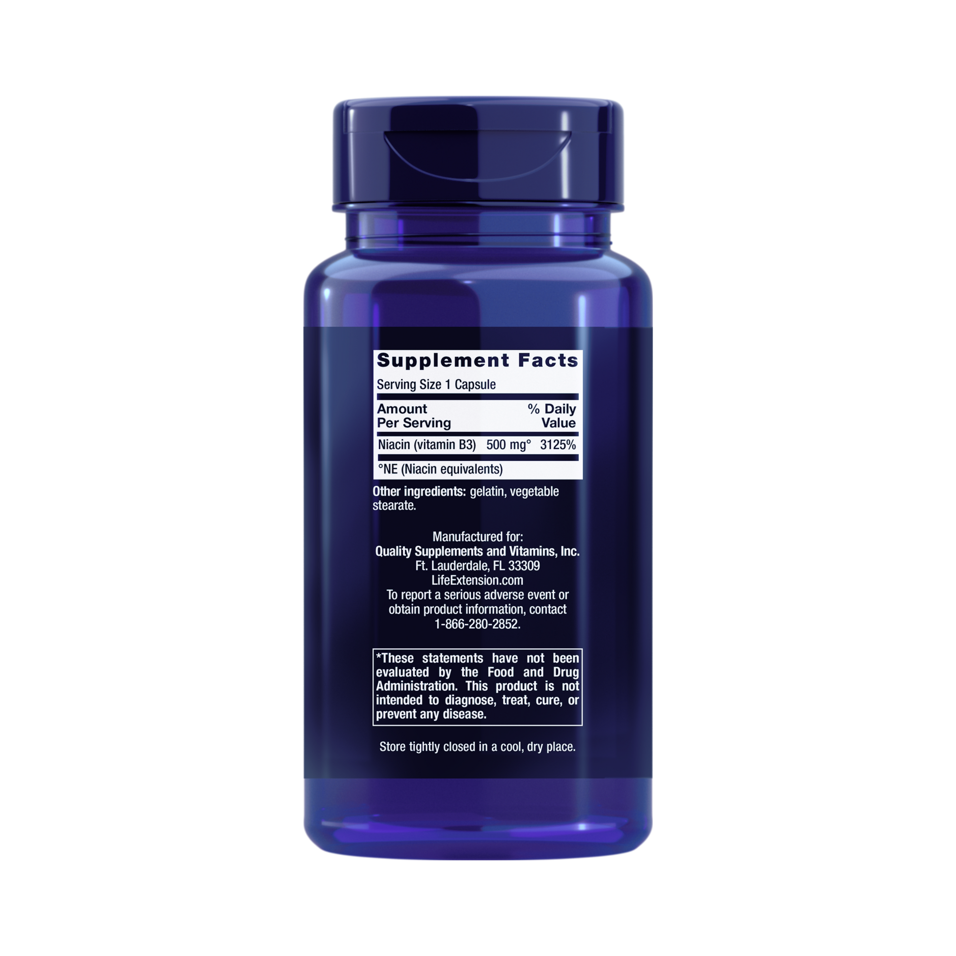 Life Extension, Vitamin B3 Niacin back packaging view