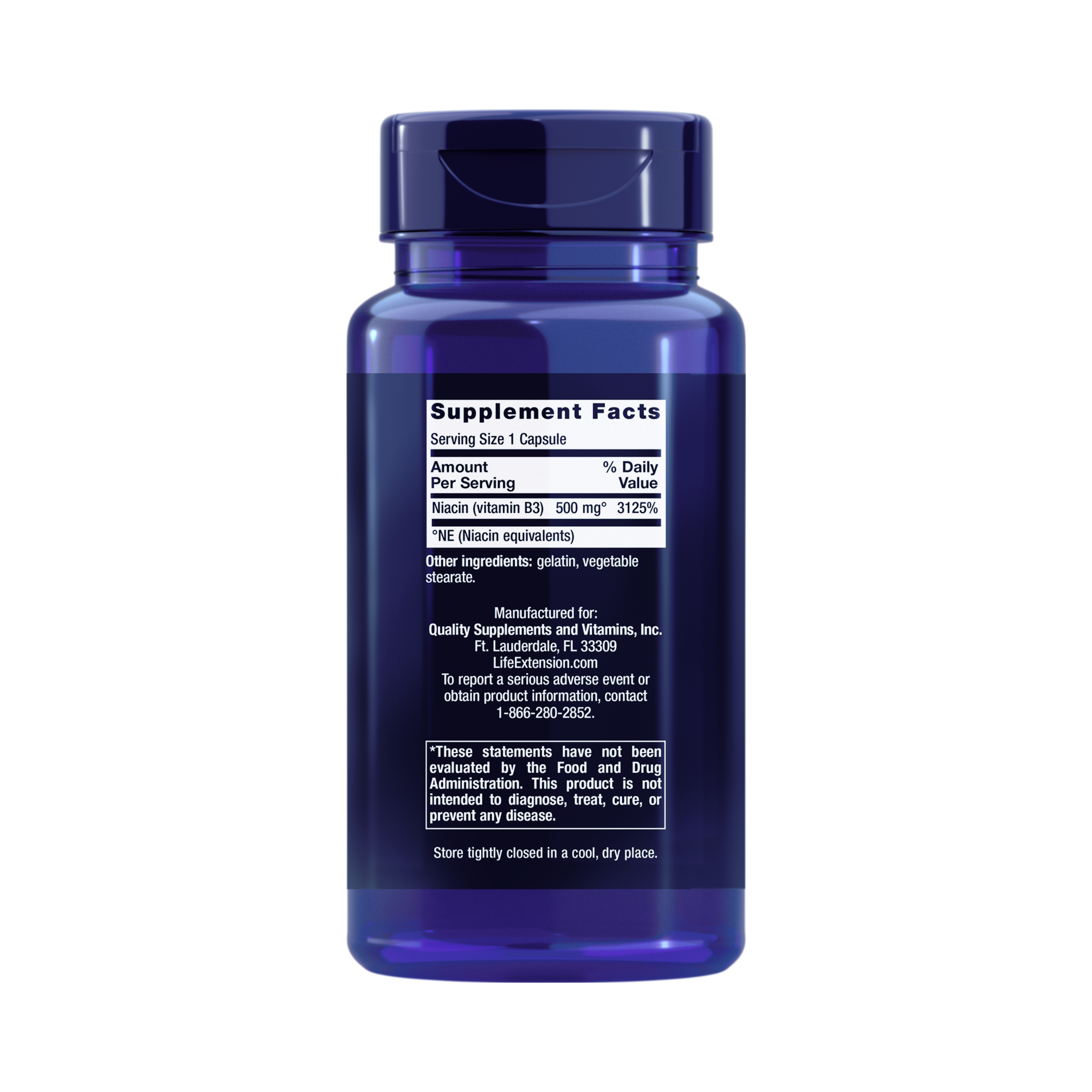 Life Extension, Vitamin B3 Niacin back packaging view