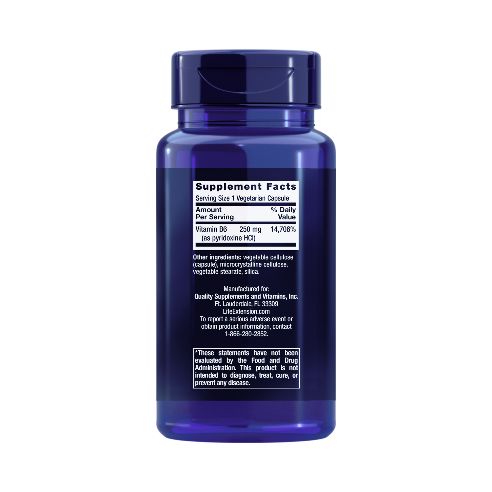 Life Extension, Vitamin B6 back packaging view
