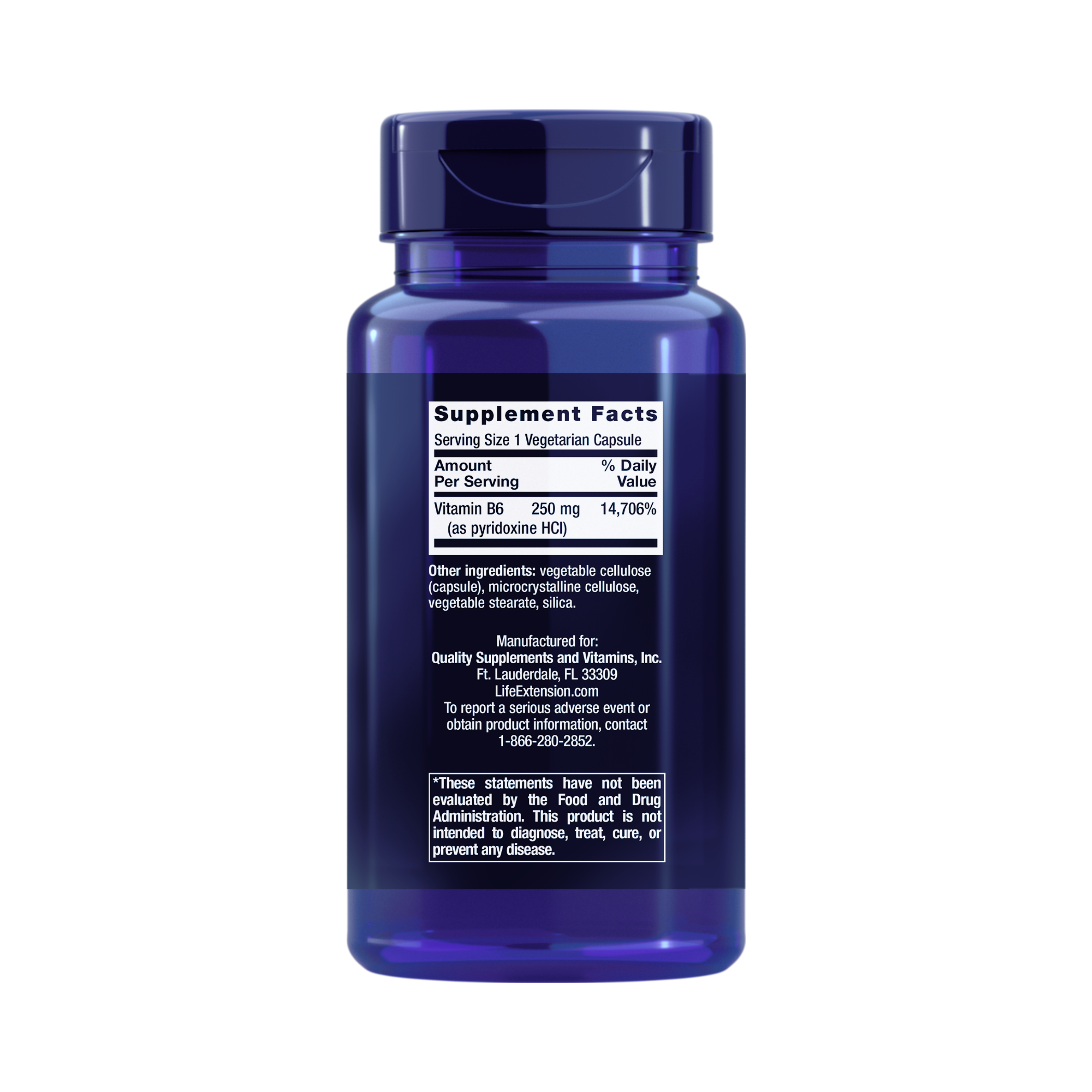 Life Extension, Vitamin B6 back packaging view