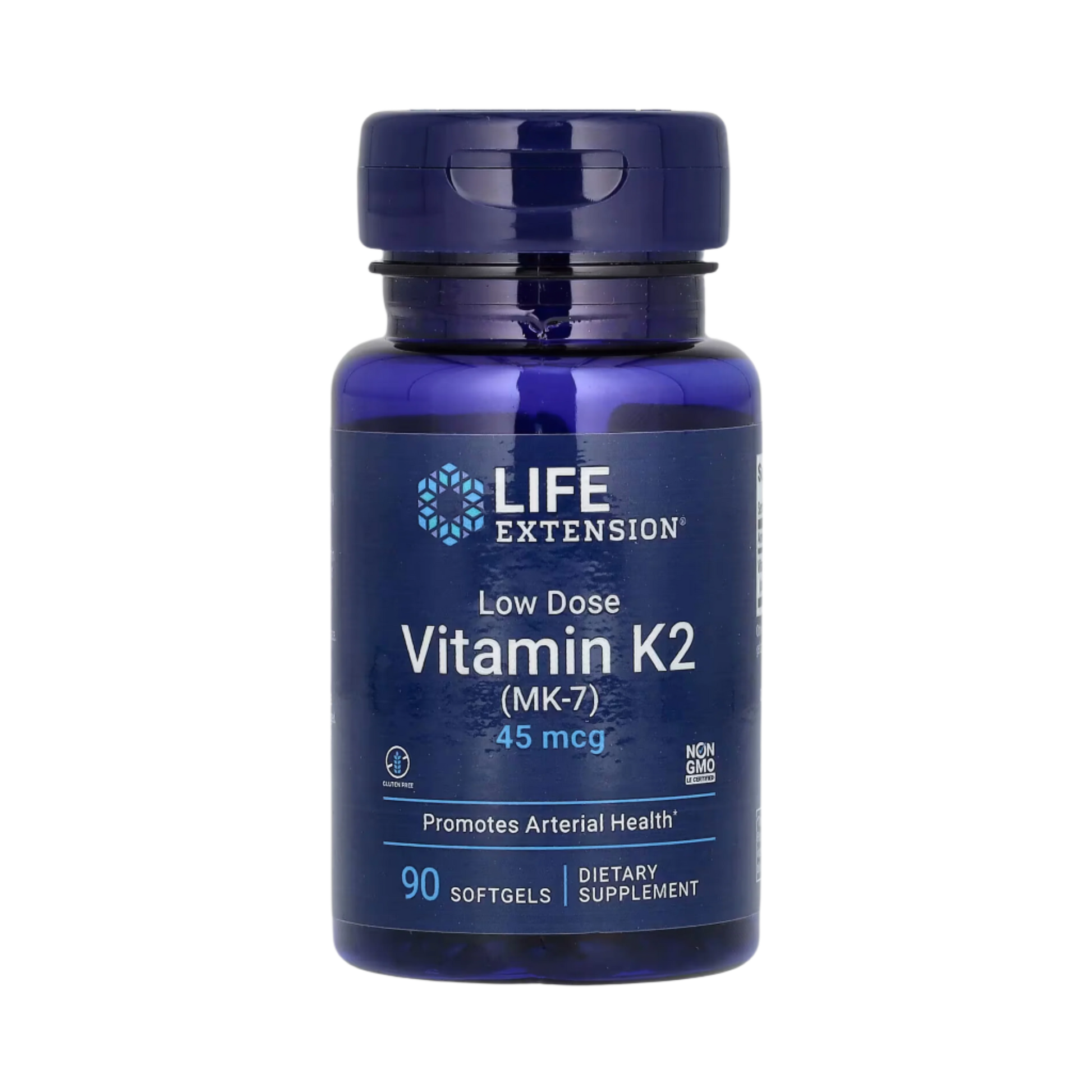 Life Extension, Low Dose Vitamin K2 (MK-7), 45 Mcg, 90 Softgels front packaging view