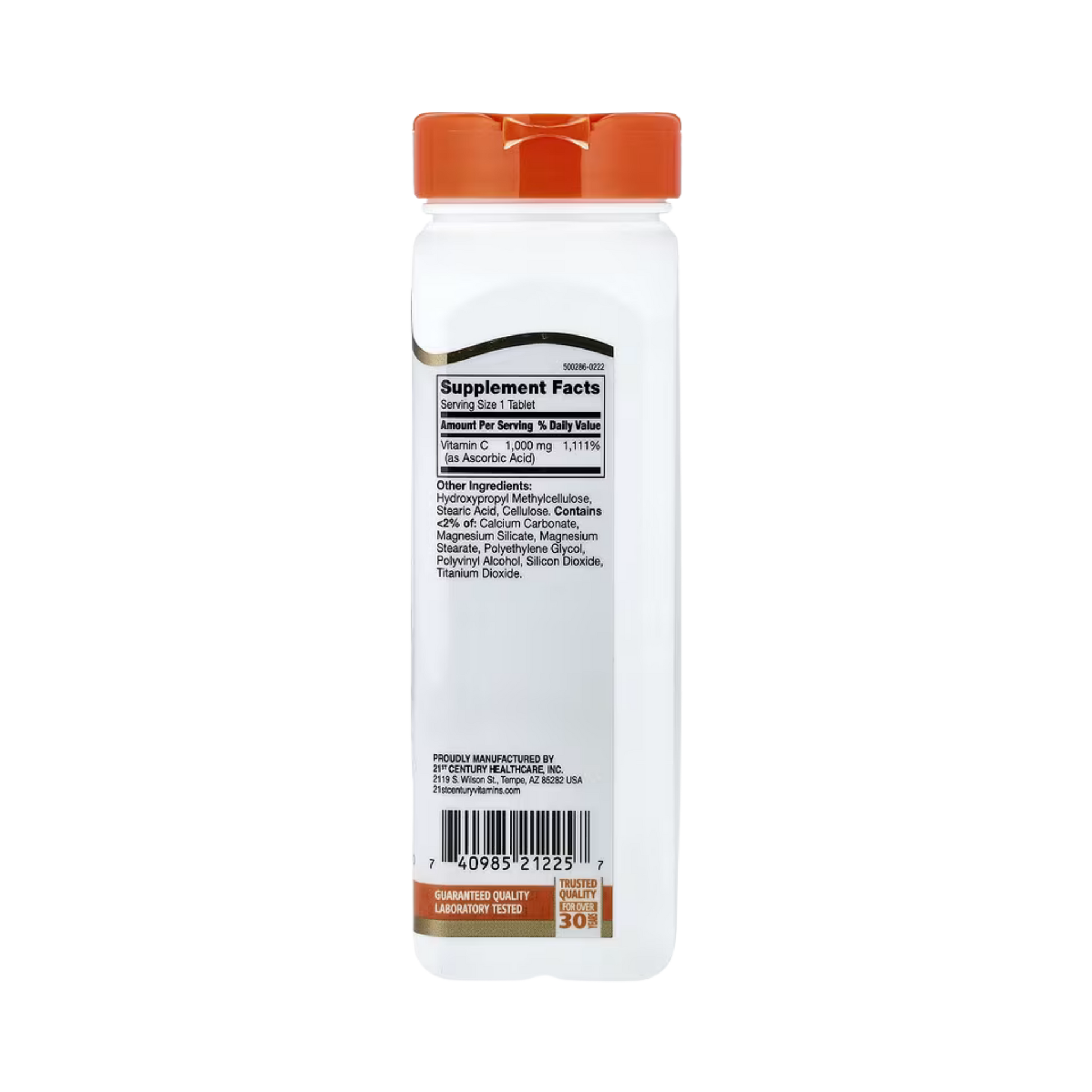 21st Century, Vitamin C, Prolonged Release, 1,000 mg, 110 Tablets back packaging view