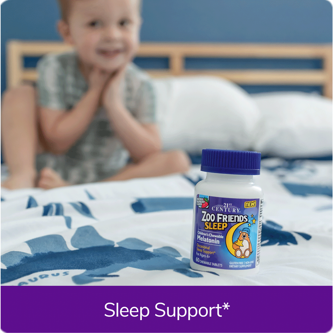 21st Century, Zoo Friends Sleep, Children's Chewable Melatonin, Ages 4+, Raspberry, 60 Chewable Tablets lifestyle image