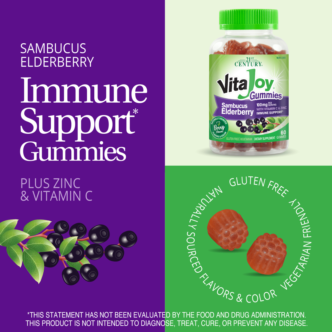 21st Century, VitaJoy Sambucus Elderberry With Vitamin C & Zinc Gummies, Berry, 60 Gummies lifestyle image