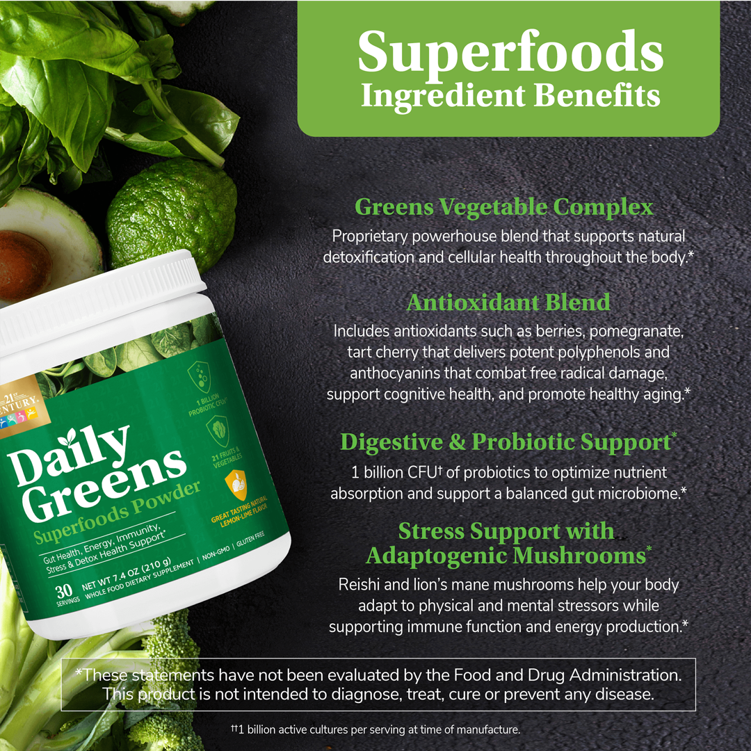 21st Century, Daily Greens Superfoods Powder, Lemon Lime, 7.4 oz (210 g) lifestyle image