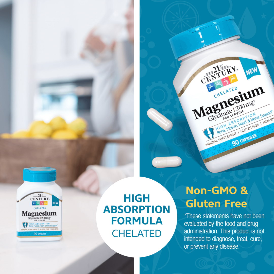 21st Century, Chelated Magnesium Glycinate, 90 Capsules, (100 mg per Capsule) lifestyle image