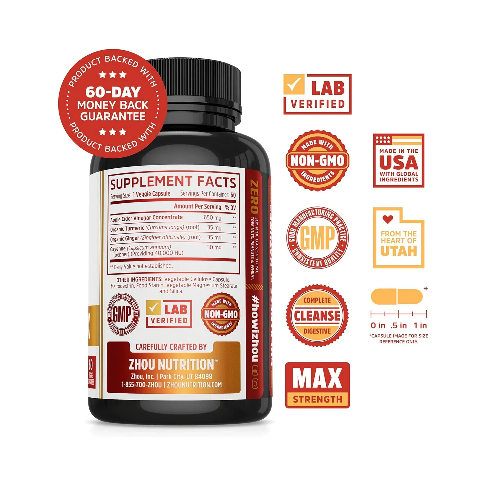 Zhou Nutrition, Cider Detox, 60 Veggie Capsules back packaging view