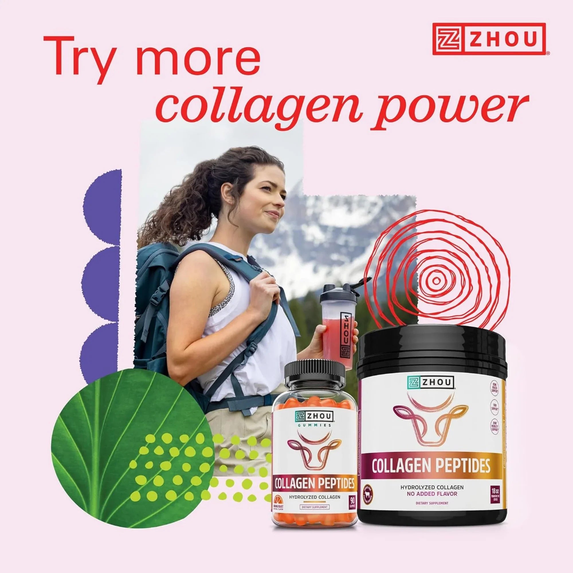 Zhou Nutrition, Collagen Peptides, 18 oz (510 g) packaging side view