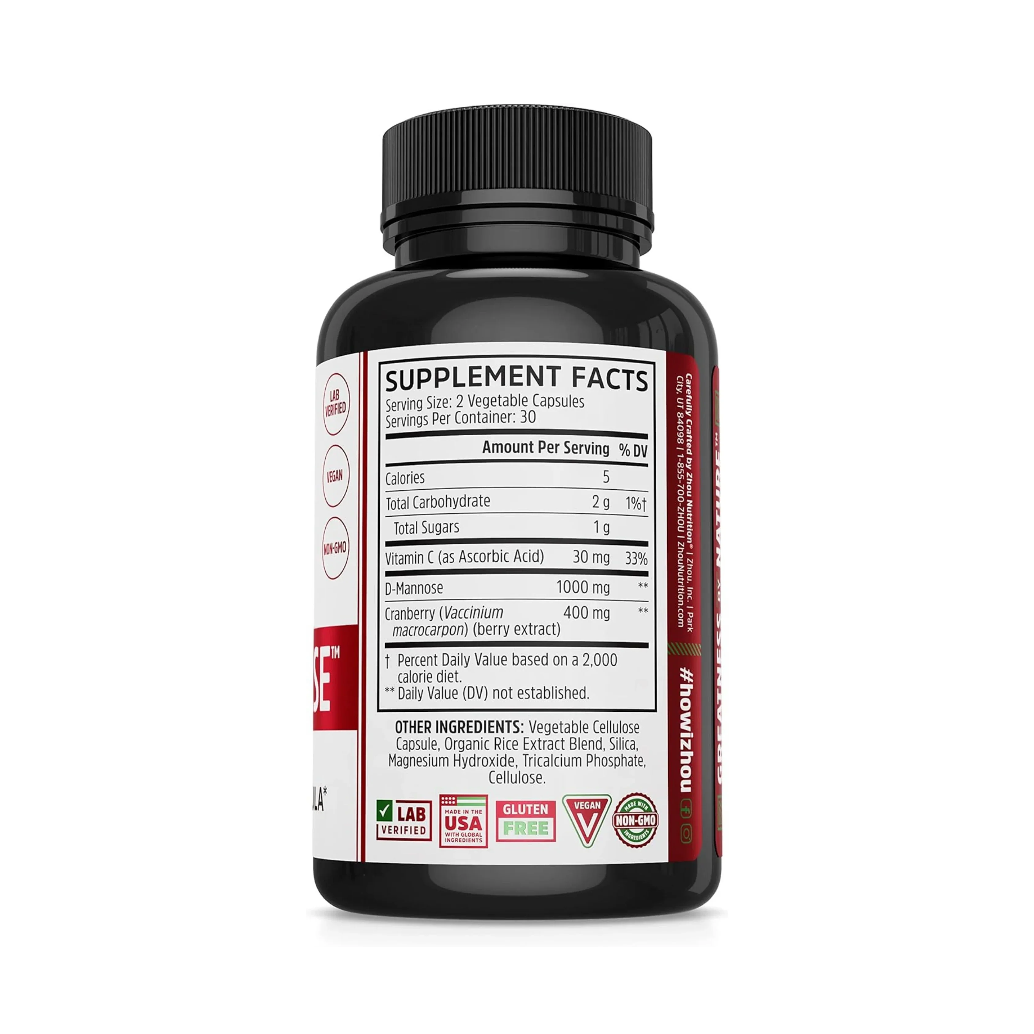 Zhou Nutrition, Cran-Defense, 60 Veggie Capsules back packaging view