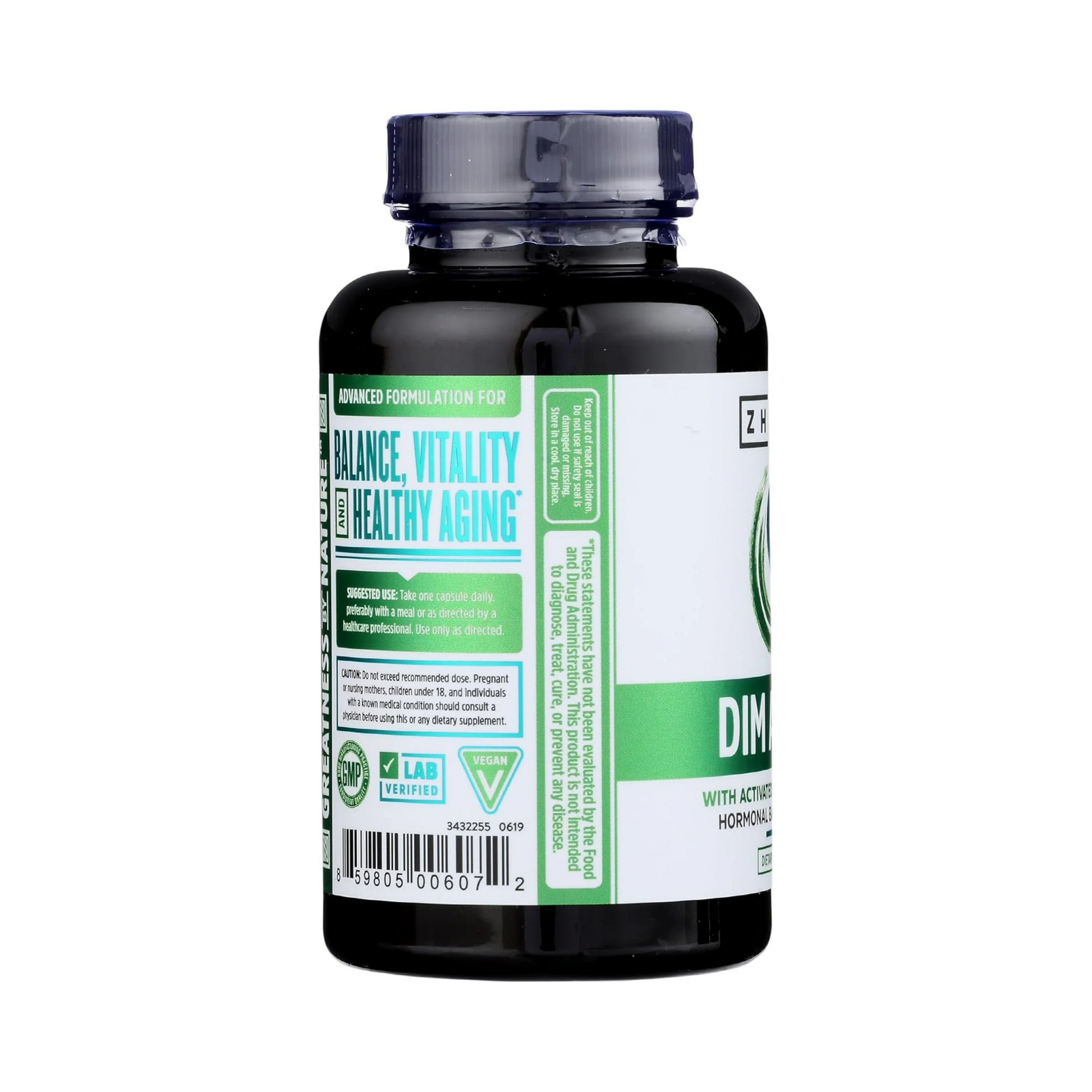 Zhou Nutrition, DIM Active With Activated Broccoli Extract, 60 Veggie Capsules packaging side view