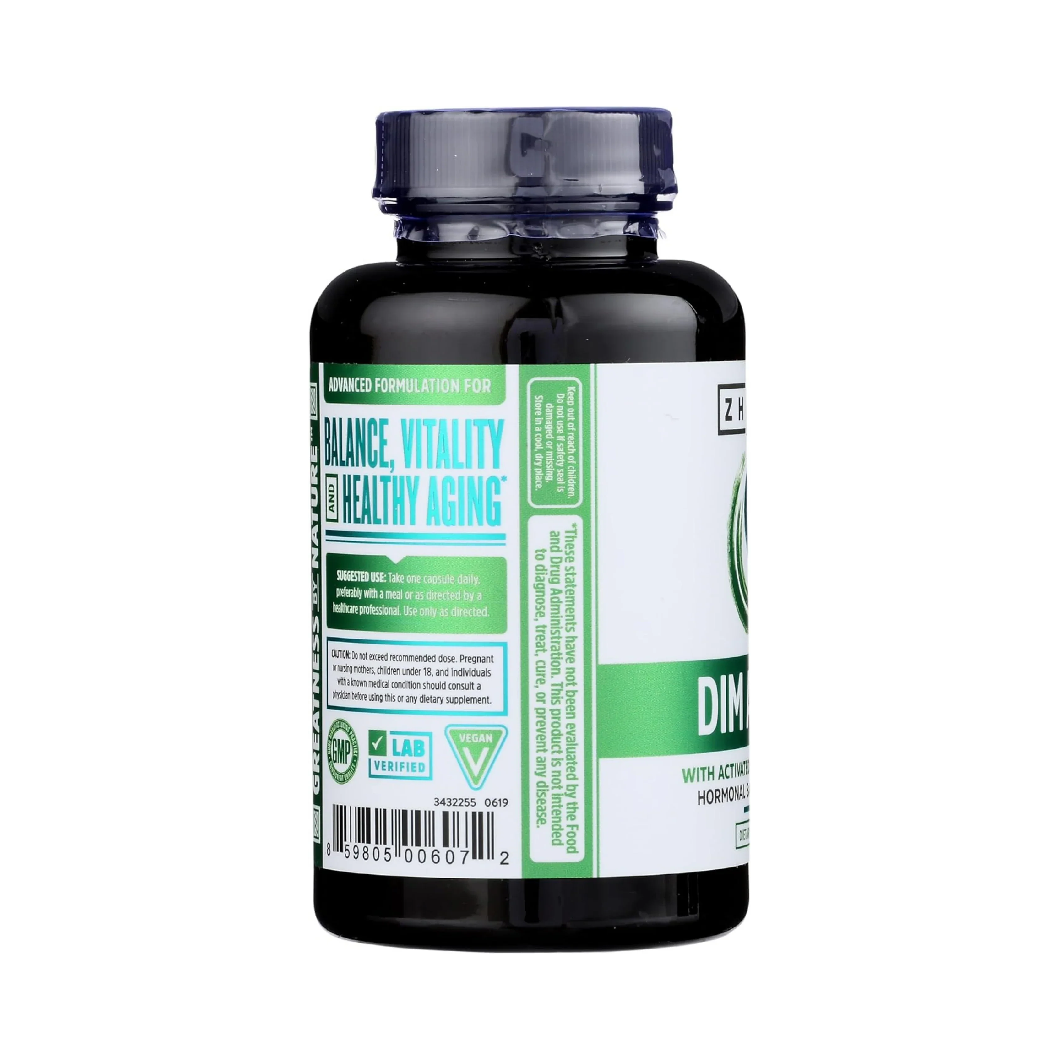 Zhou Nutrition, DIM Active With Activated Broccoli Extract, 60 Veggie Capsules packaging side view
