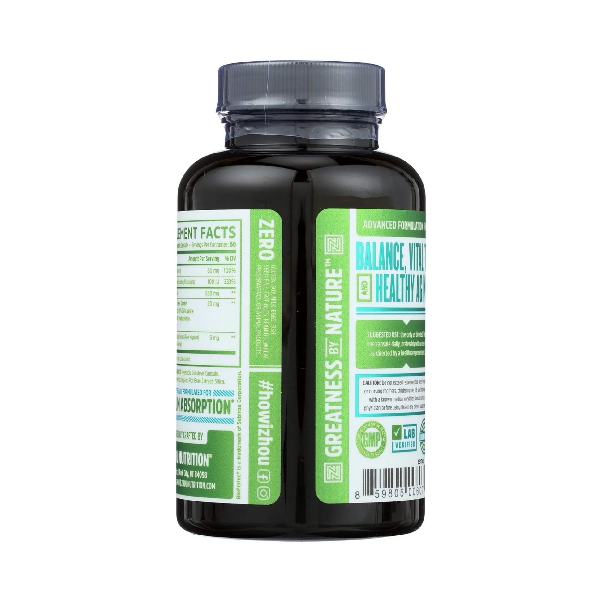 Zhou Nutrition, DIM Active With Activated Broccoli Extract, 60 Veggie Capsules packaging side view