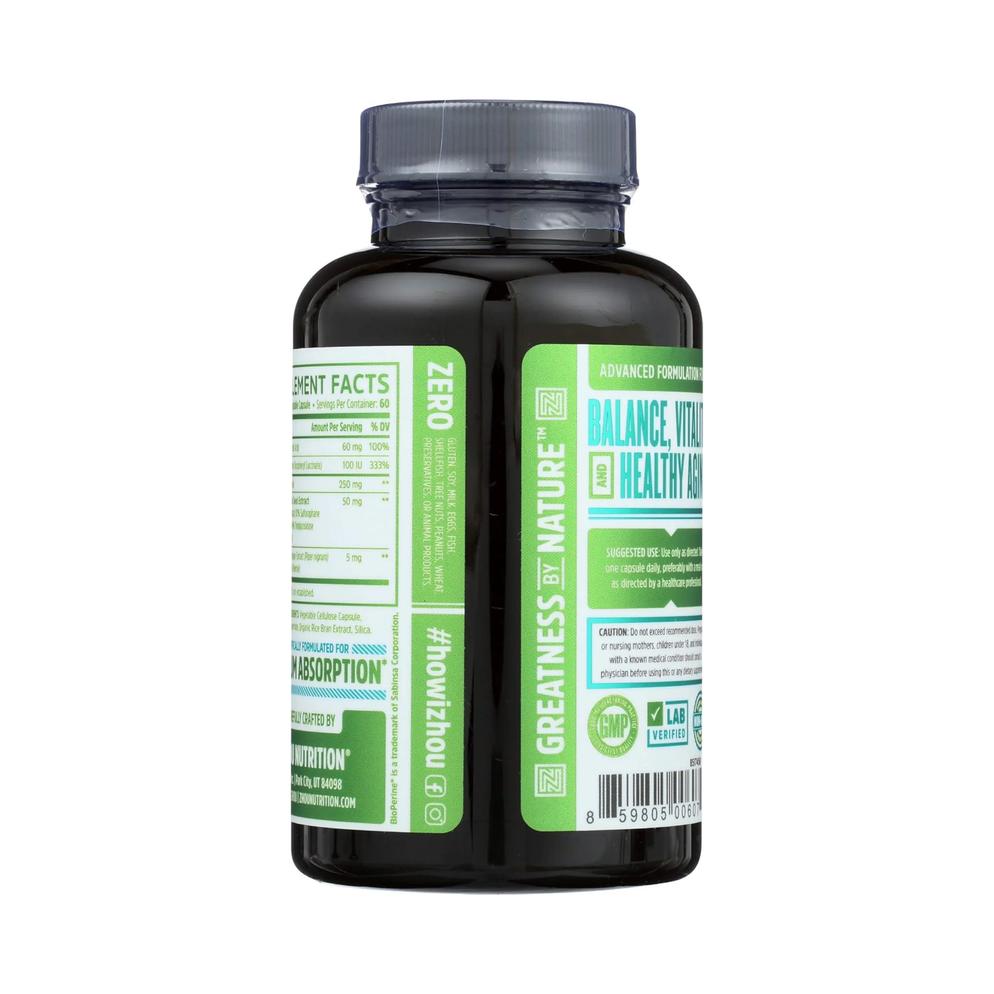 Zhou Nutrition, DIM Active With Activated Broccoli Extract, 60 Veggie Capsules packaging side view