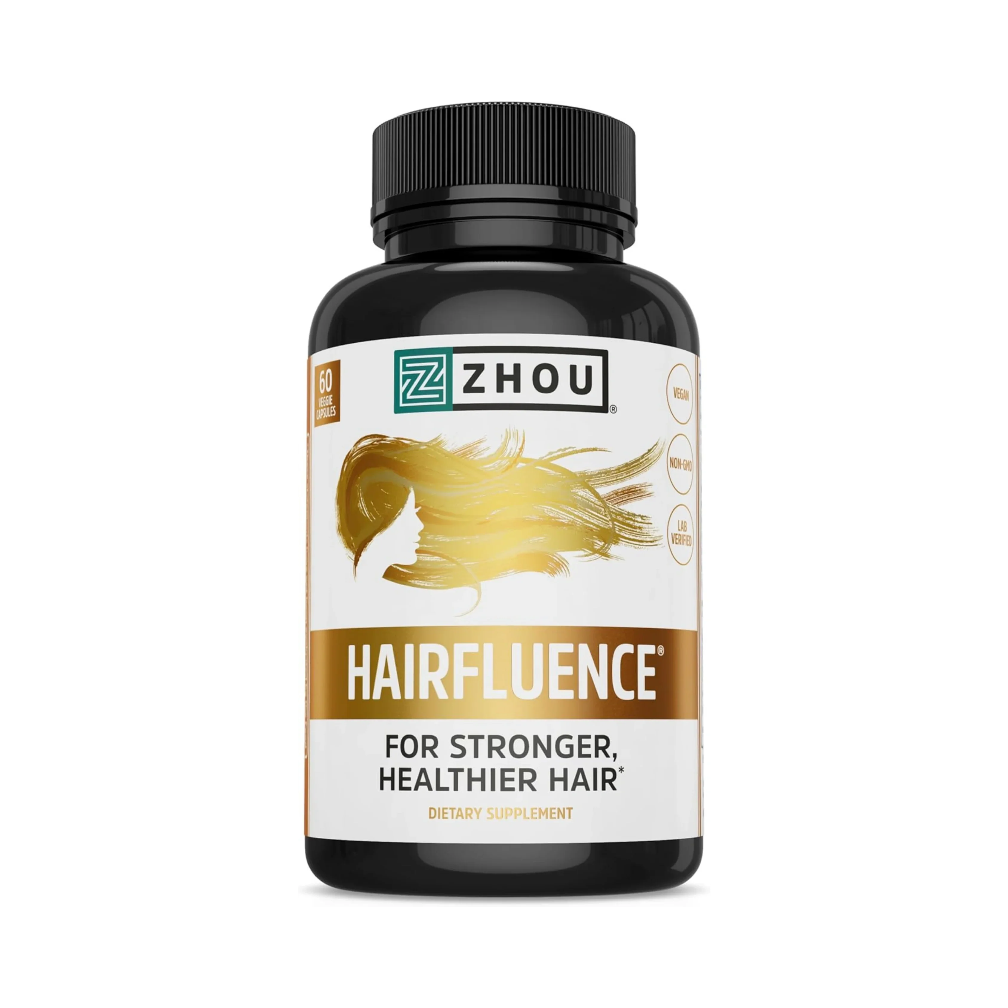 Zhou Nutrition, Hairfluence, 60 Veggie Capsules front packaging view