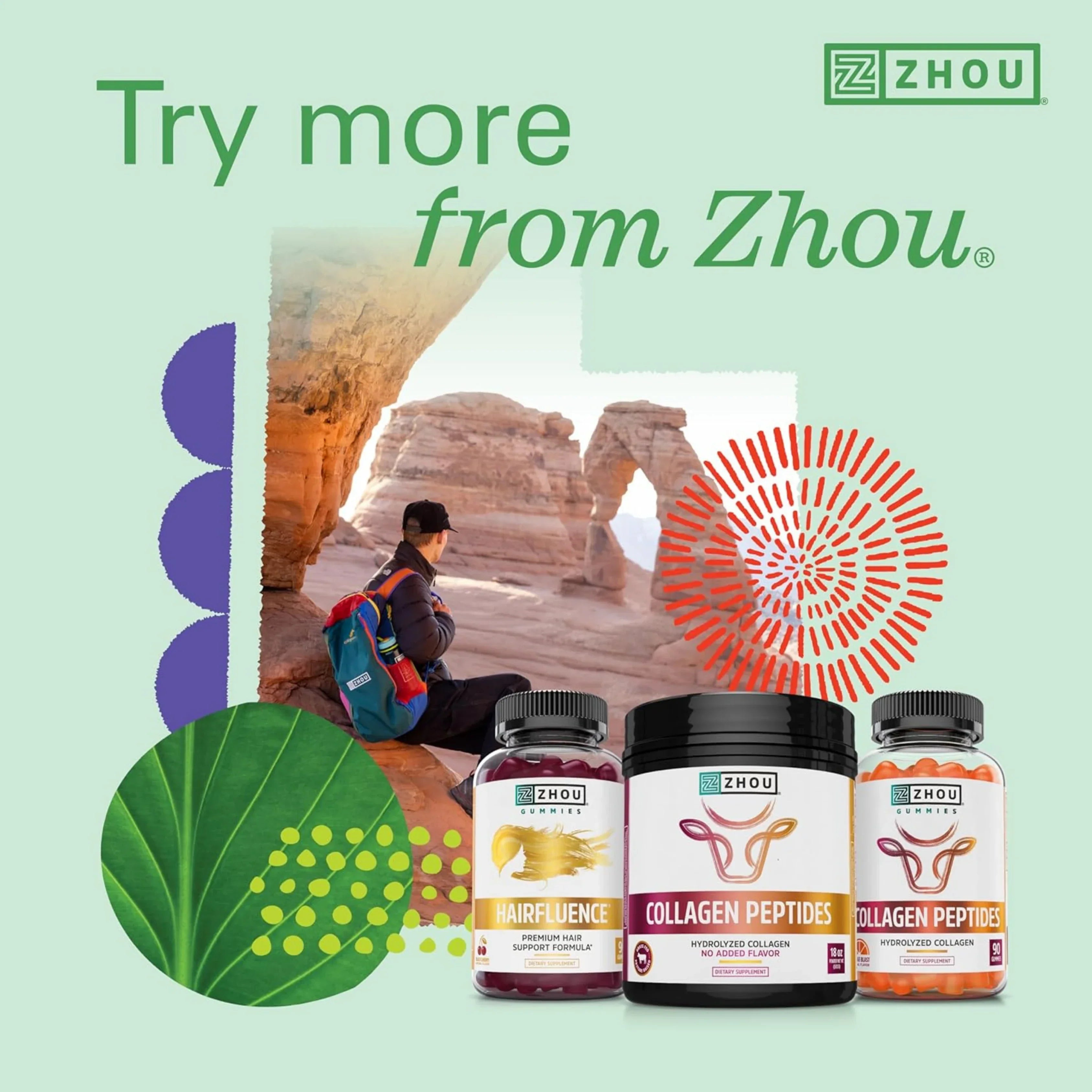Zhou Nutrition, Hairfluence, 60 Veggie Capsules packaging side view