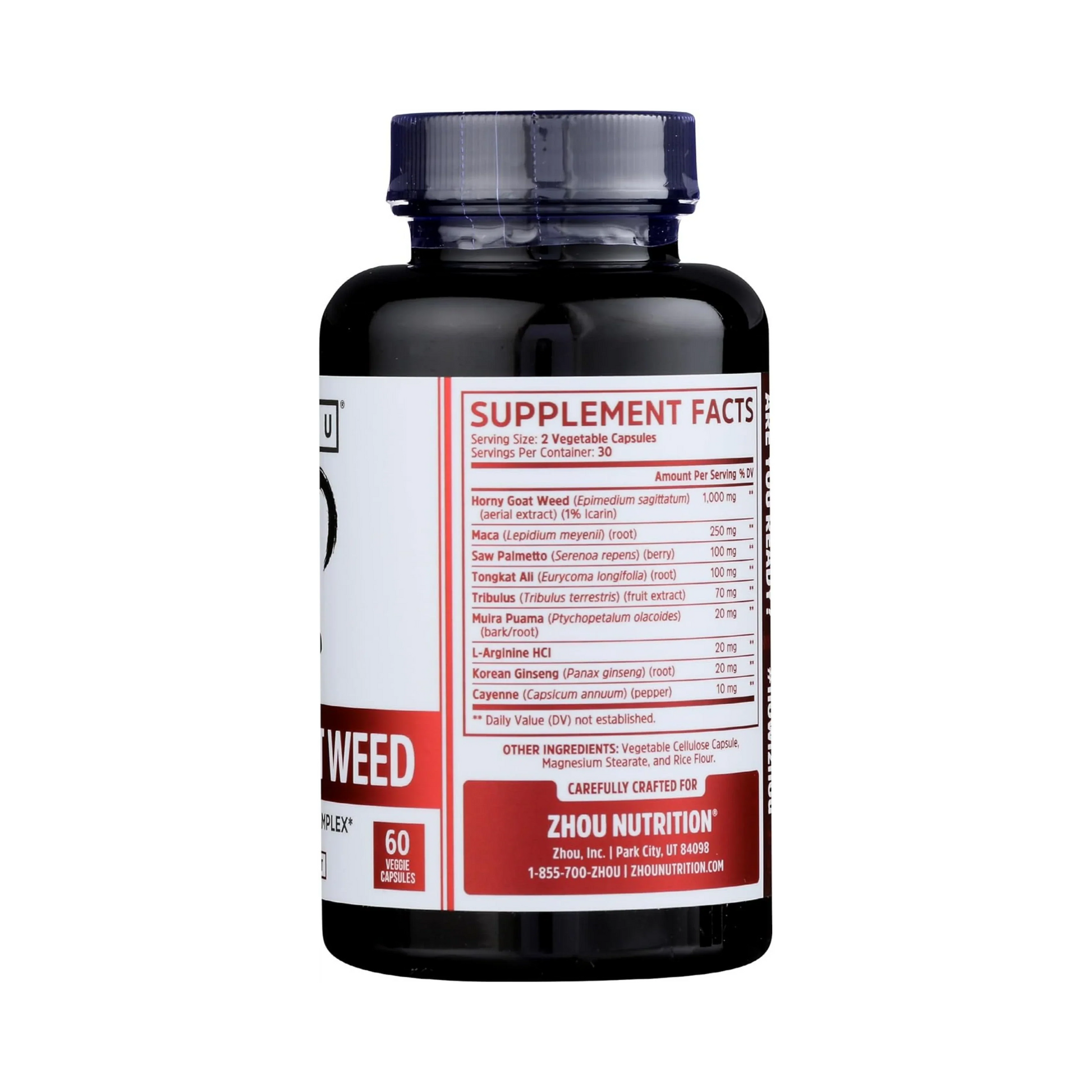 Zhou Nutrition, Horny Goat Weed, Sexual Energy Complex, 60 Veggie Capsules packaging side view