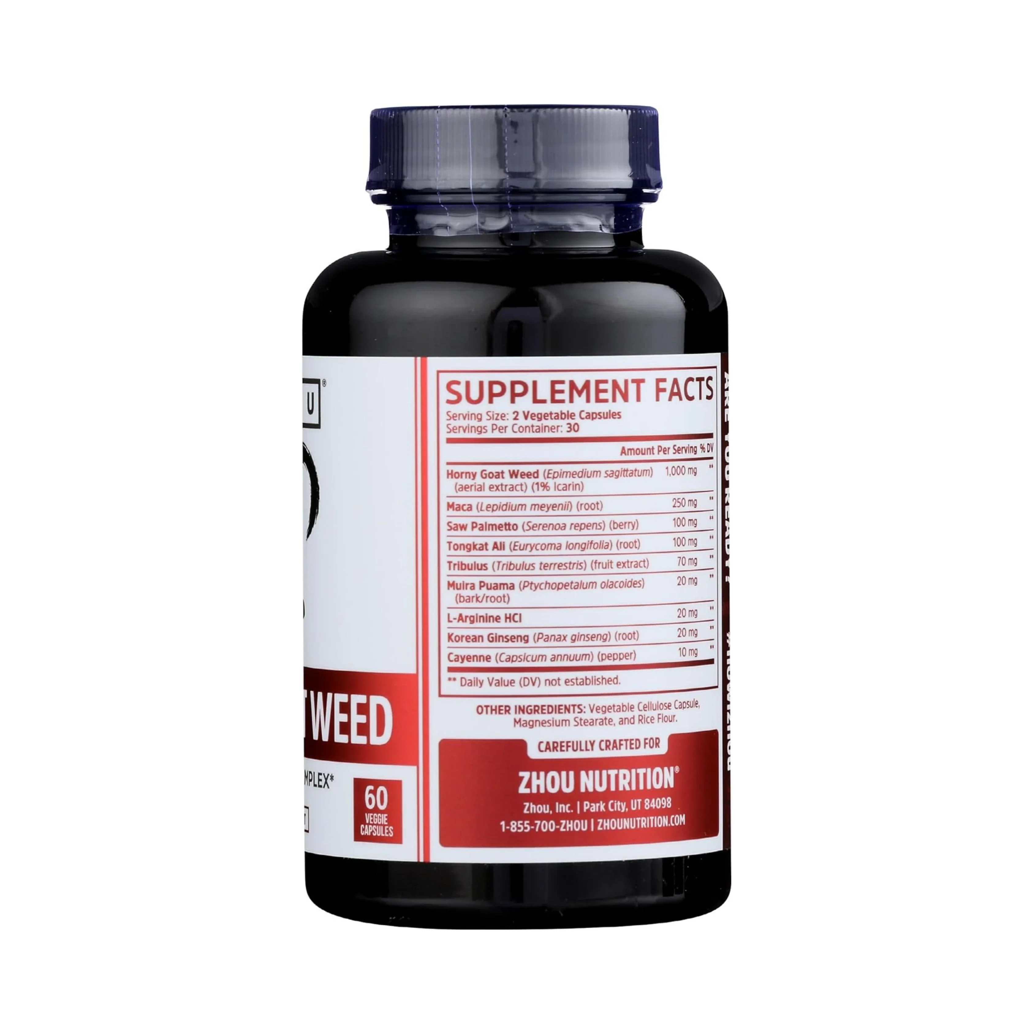 Zhou Nutrition, Horny Goat Weed, Sexual Energy Complex, 60 Veggie Capsules packaging side view