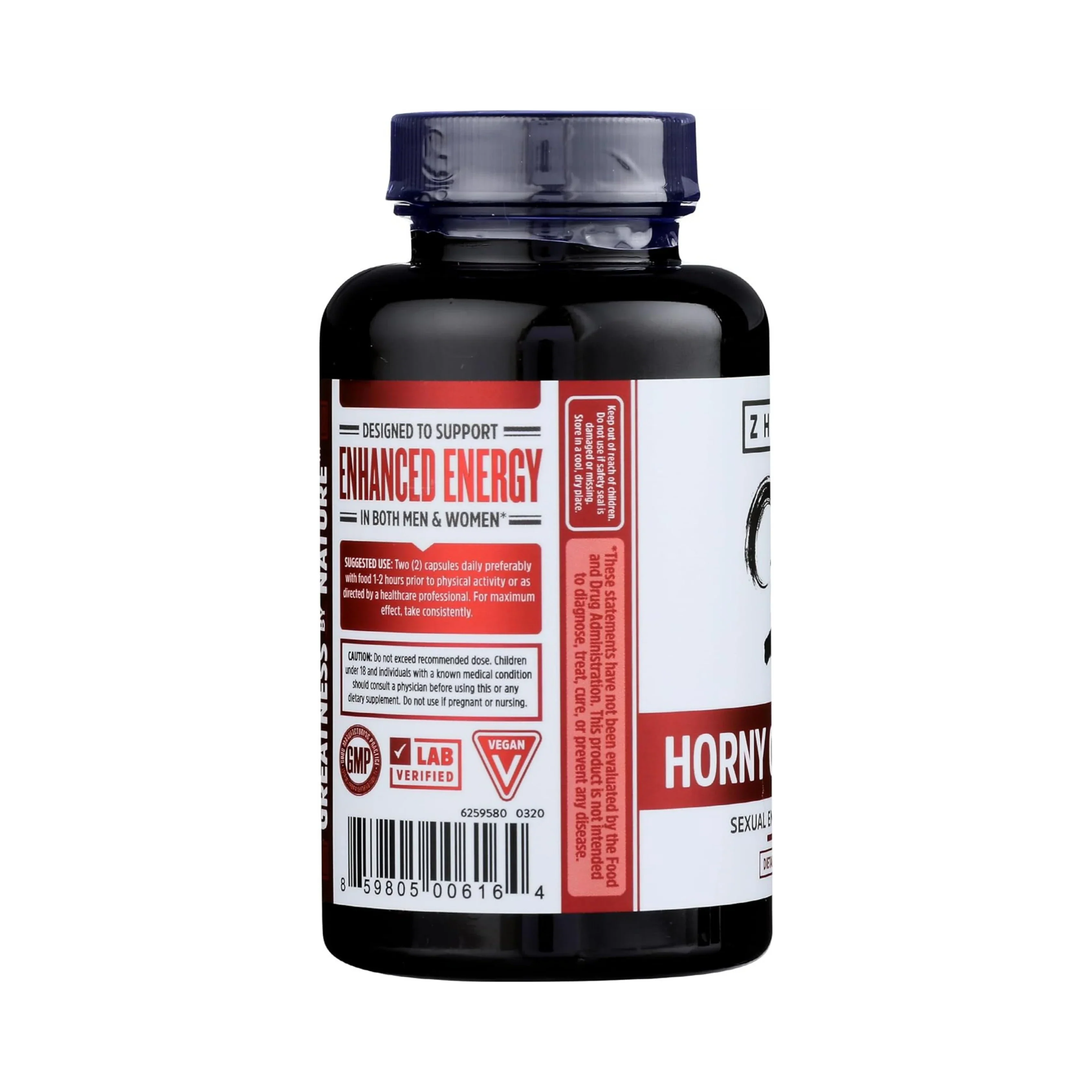 Zhou Nutrition, Horny Goat Weed, Sexual Energy Complex, 60 Veggie Capsules packaging side view
