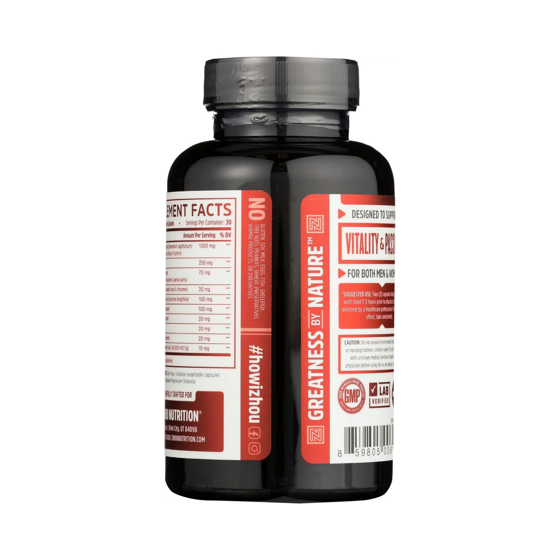 Zhou Nutrition, Horny Goat Weed, Sexual Energy Complex, 60 Veggie Capsules packaging side view