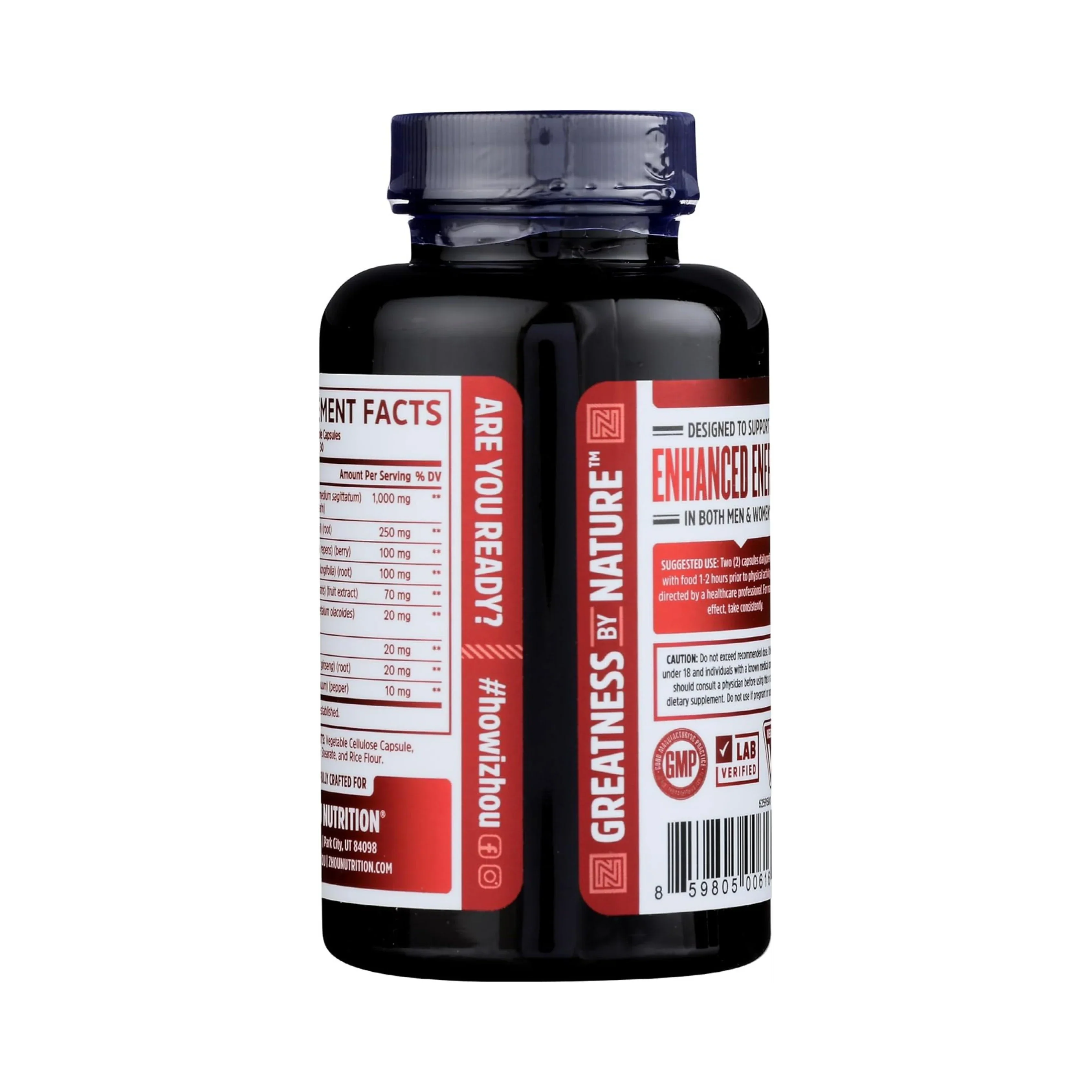 Zhou Nutrition, Horny Goat Weed, Sexual Energy Complex, 60 Veggie Capsules packaging side view