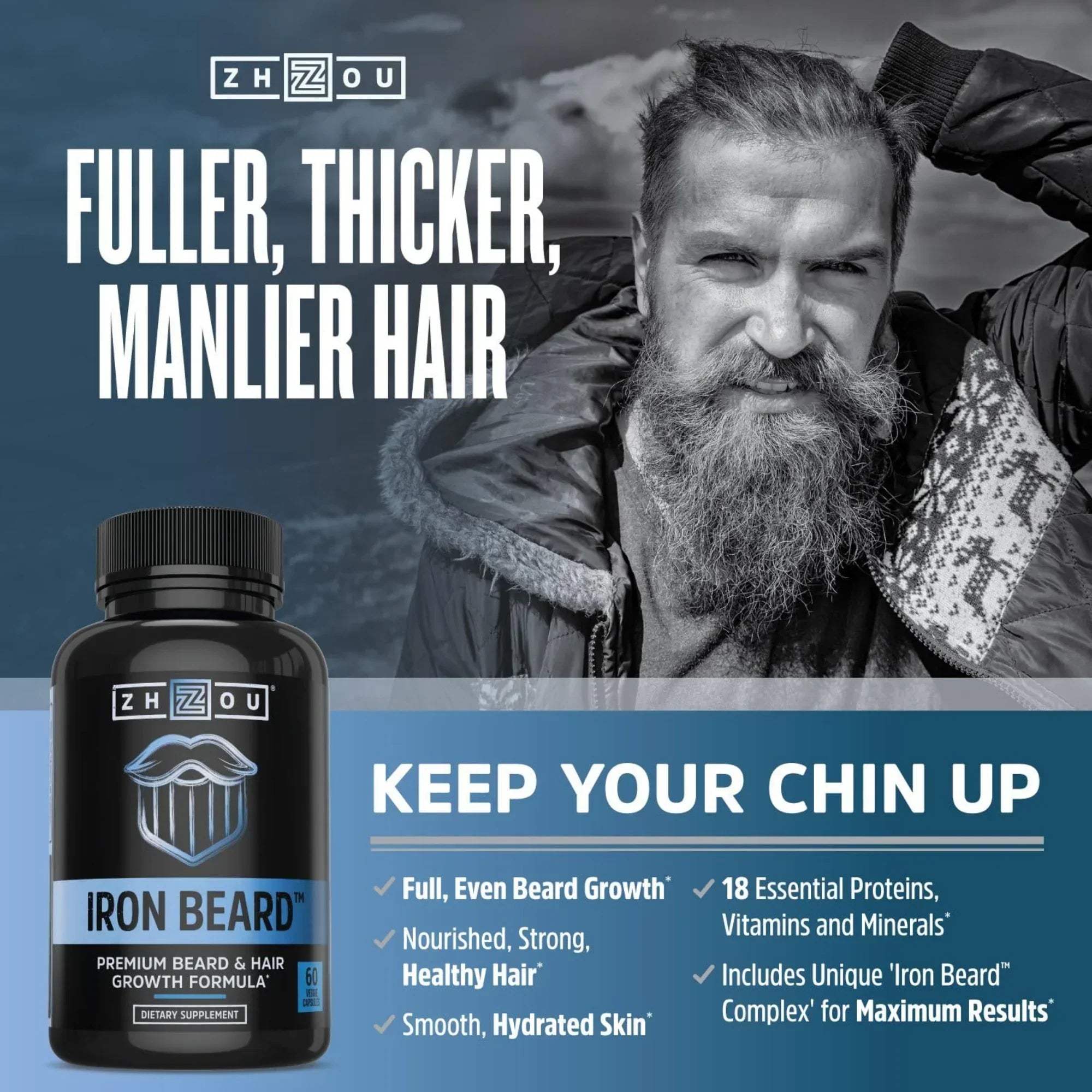 Zhou Nutrition, Iron Beard, 60 Capsules packaging side view