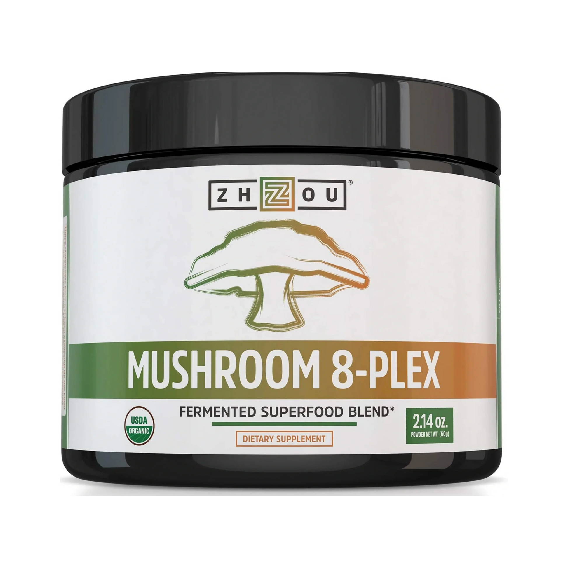 Zhou Nutrition, Mushroom 8-Plex Powder, Unflavored, 2.14 oz (60 g) front packaging view
