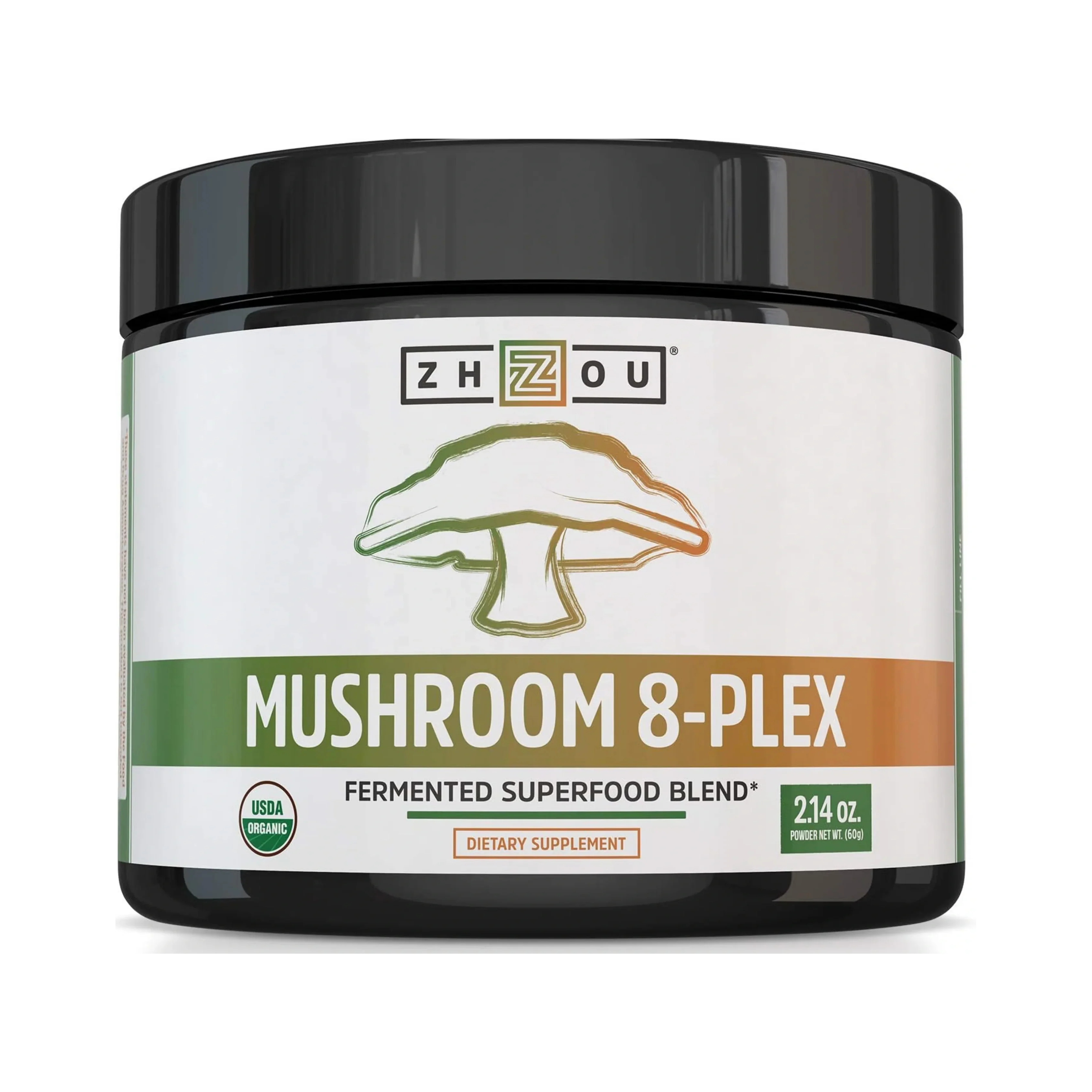 Zhou Nutrition, Mushroom 8-Plex Powder, Unflavored, 2.14 oz (60 g) front packaging view